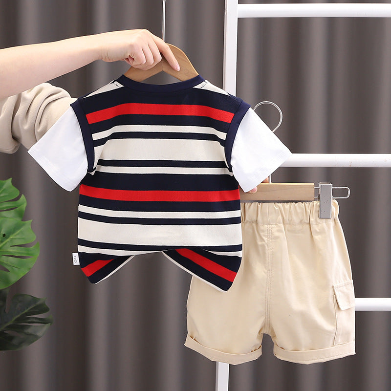 Black Red Striped T-shirt and Shorts Boys Set
