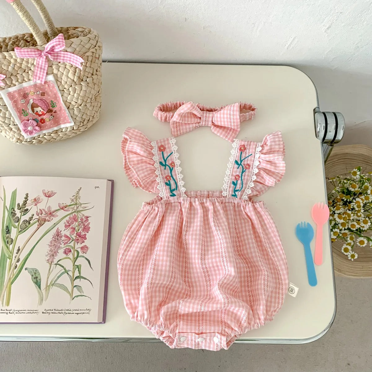 Bloom Bright Baby Girls Romper with Headband