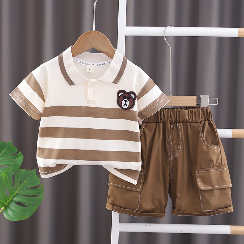 Brown Collared Striped Boys Set