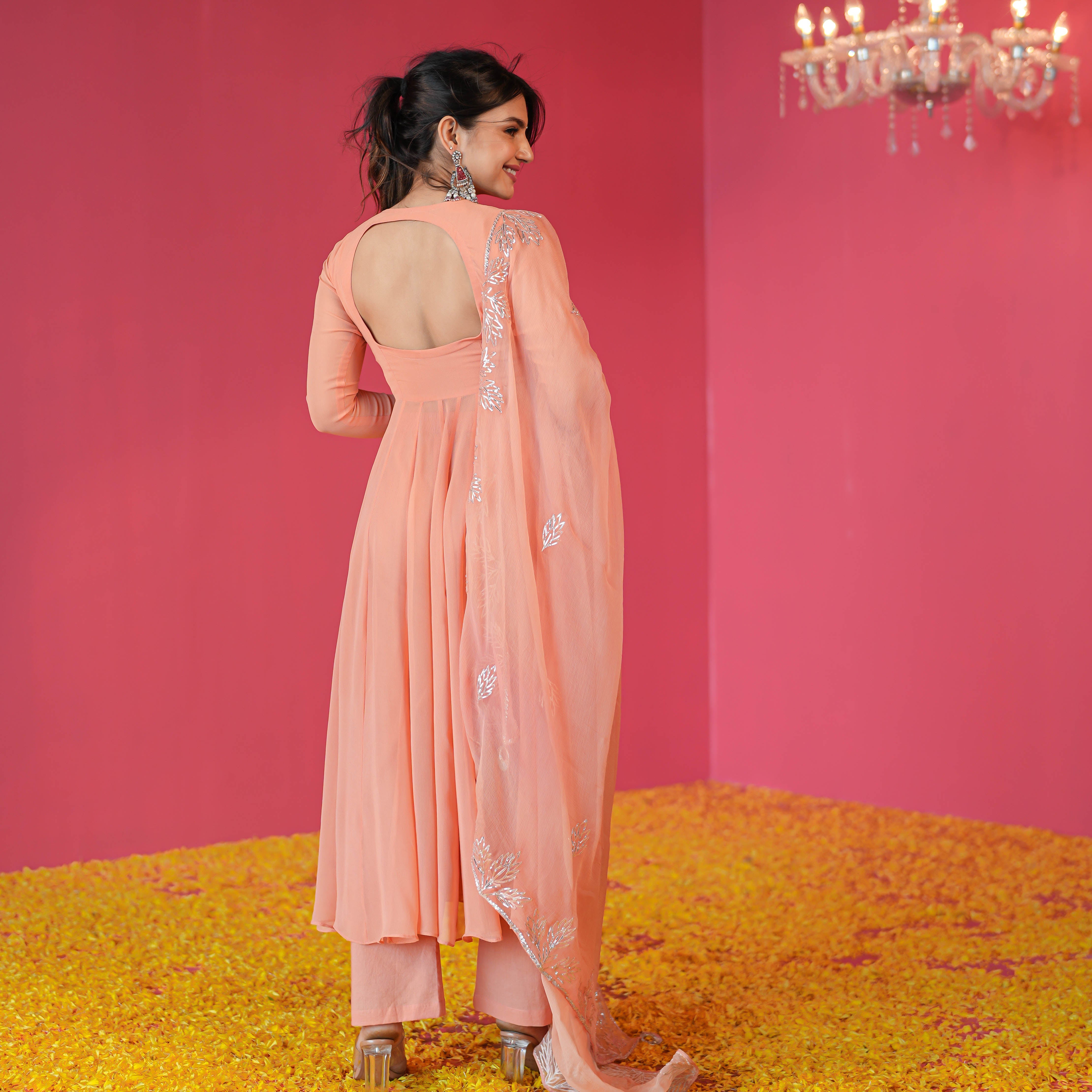Bunaai Pastel Peach Georgette Suit Set