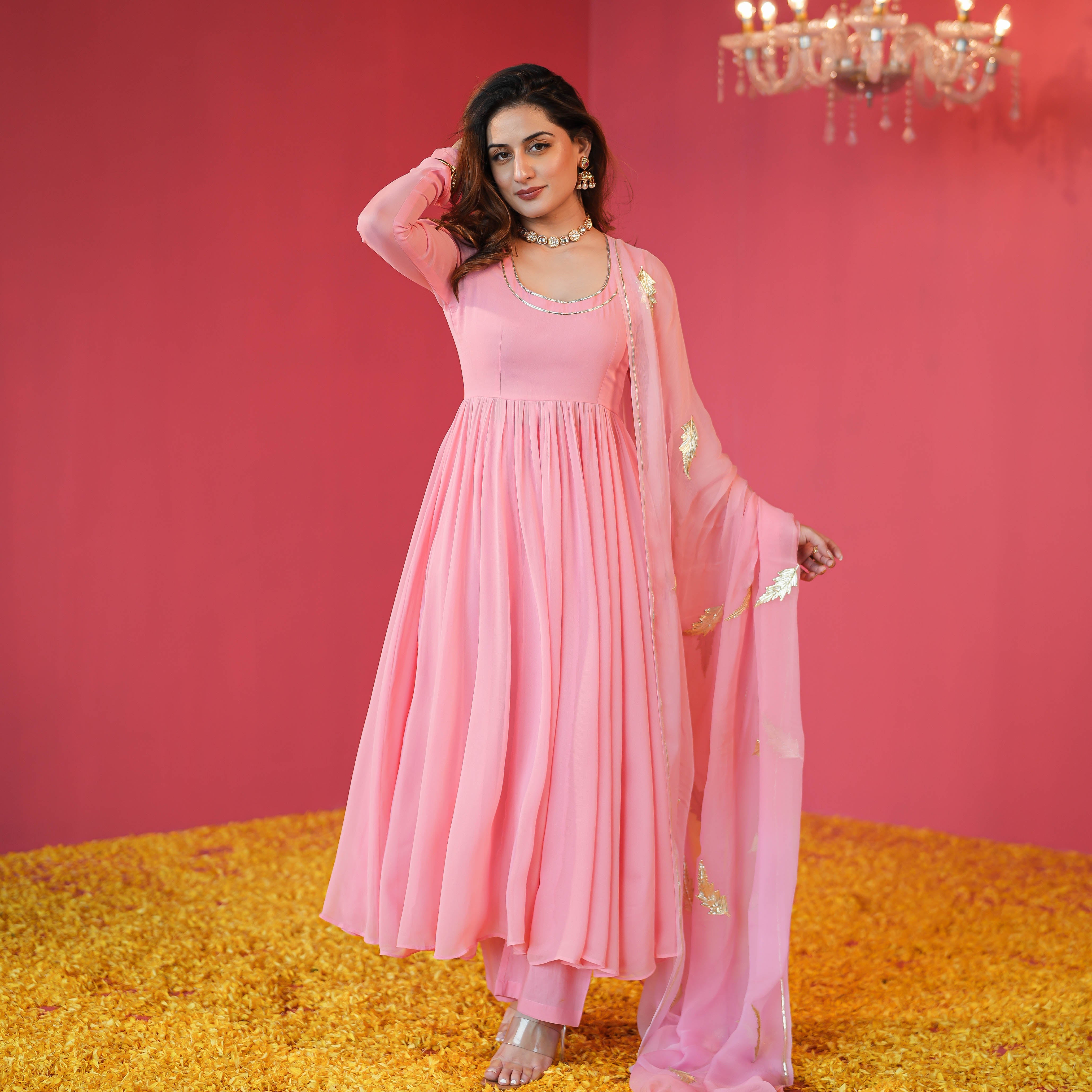 Bunaai Rosy Pink Georgette Suit Set