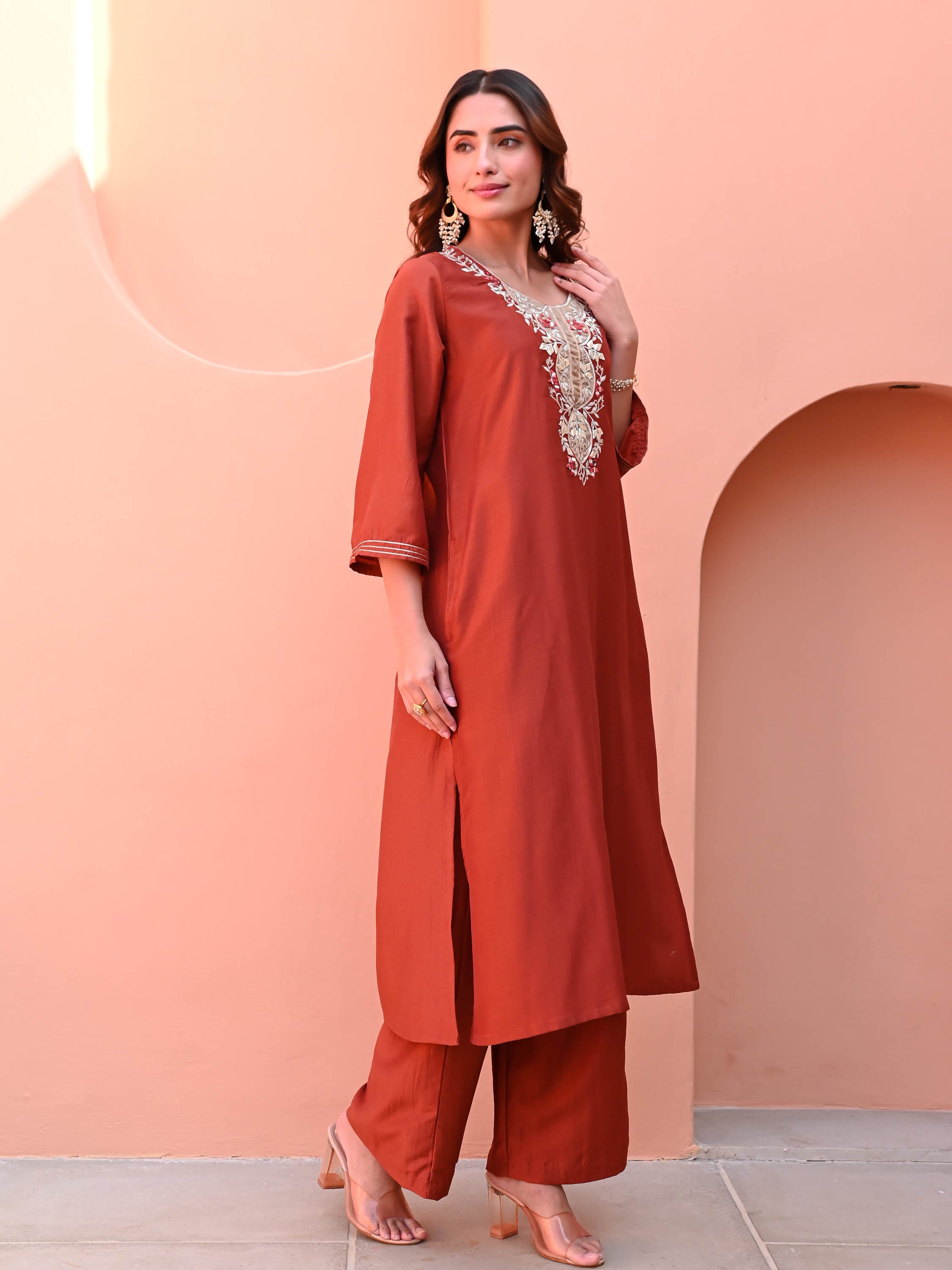 Burnt Orange Silk Kurta Set
