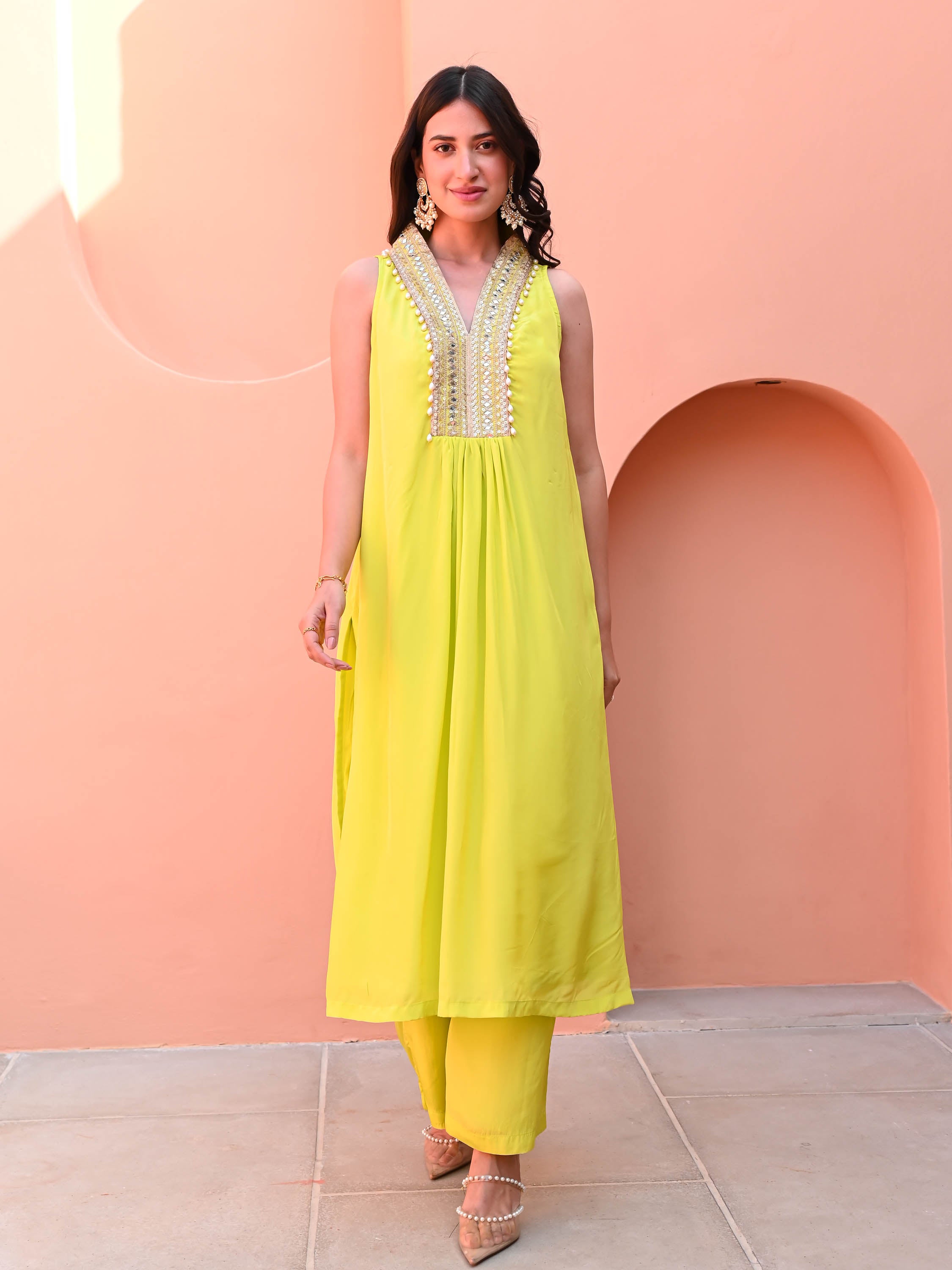 Lime Green Matching Kurta Set