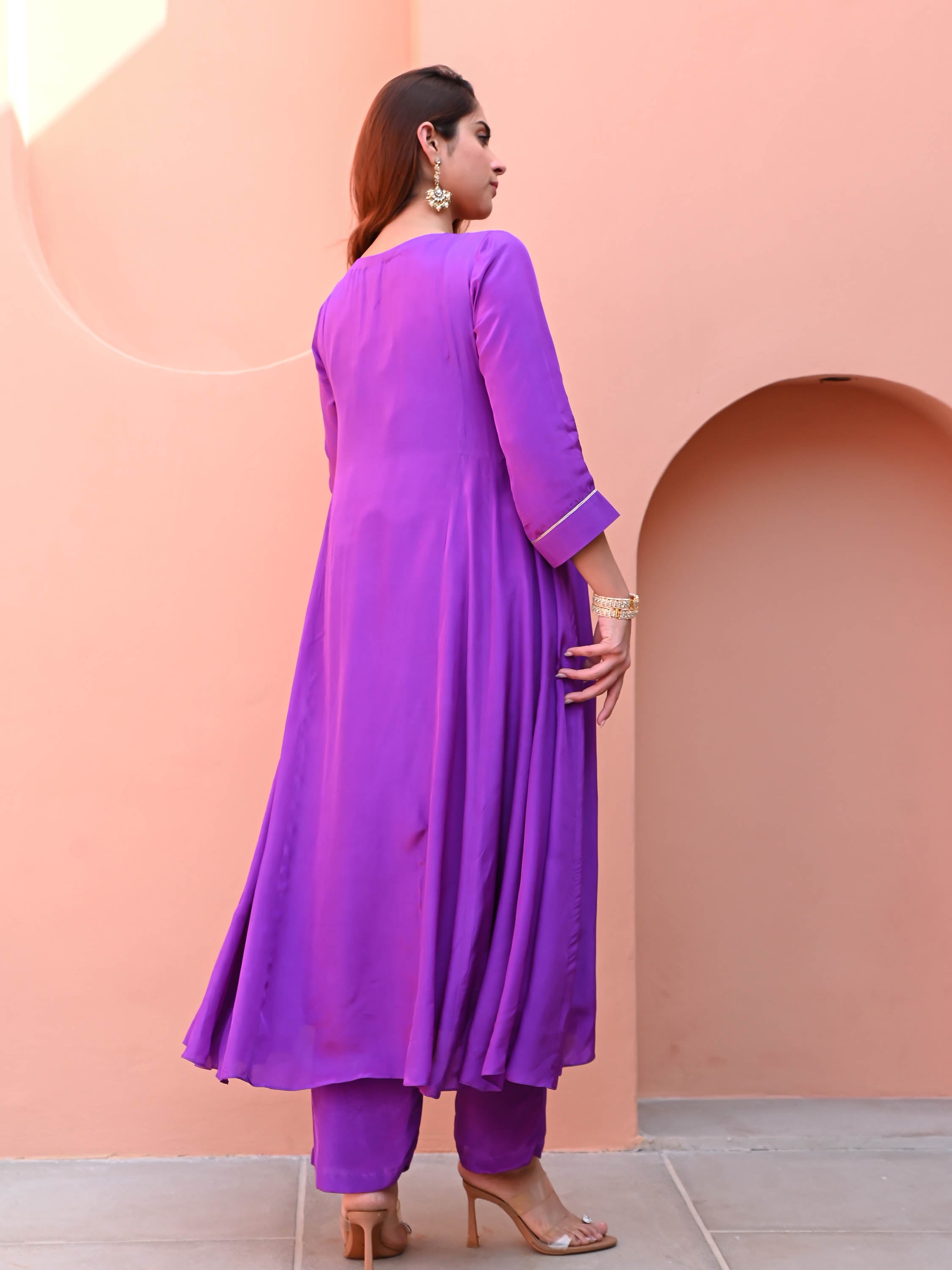 Purple Silk Embroidered Kurta Set