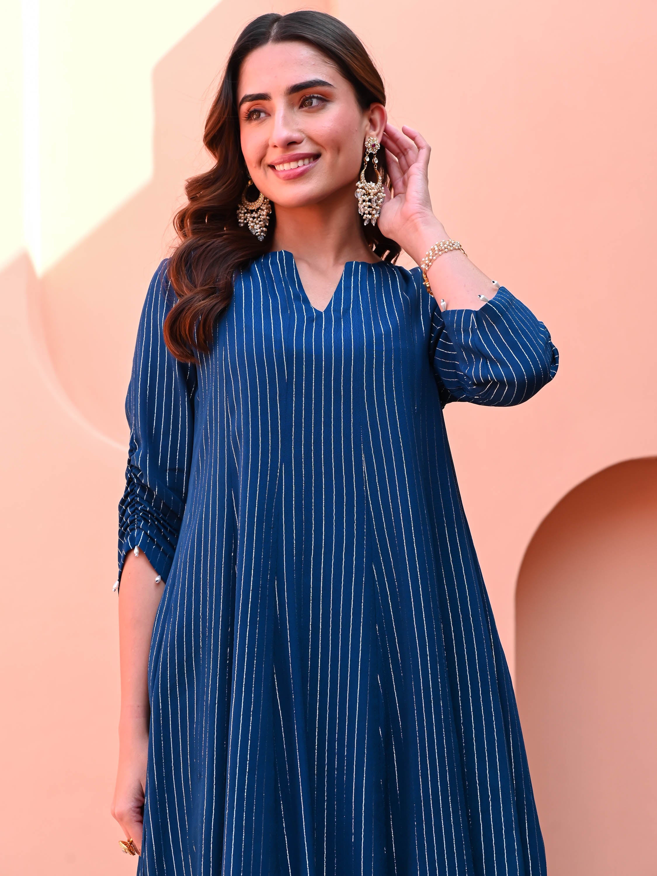 Blue Georgette Lurex Kurta Set