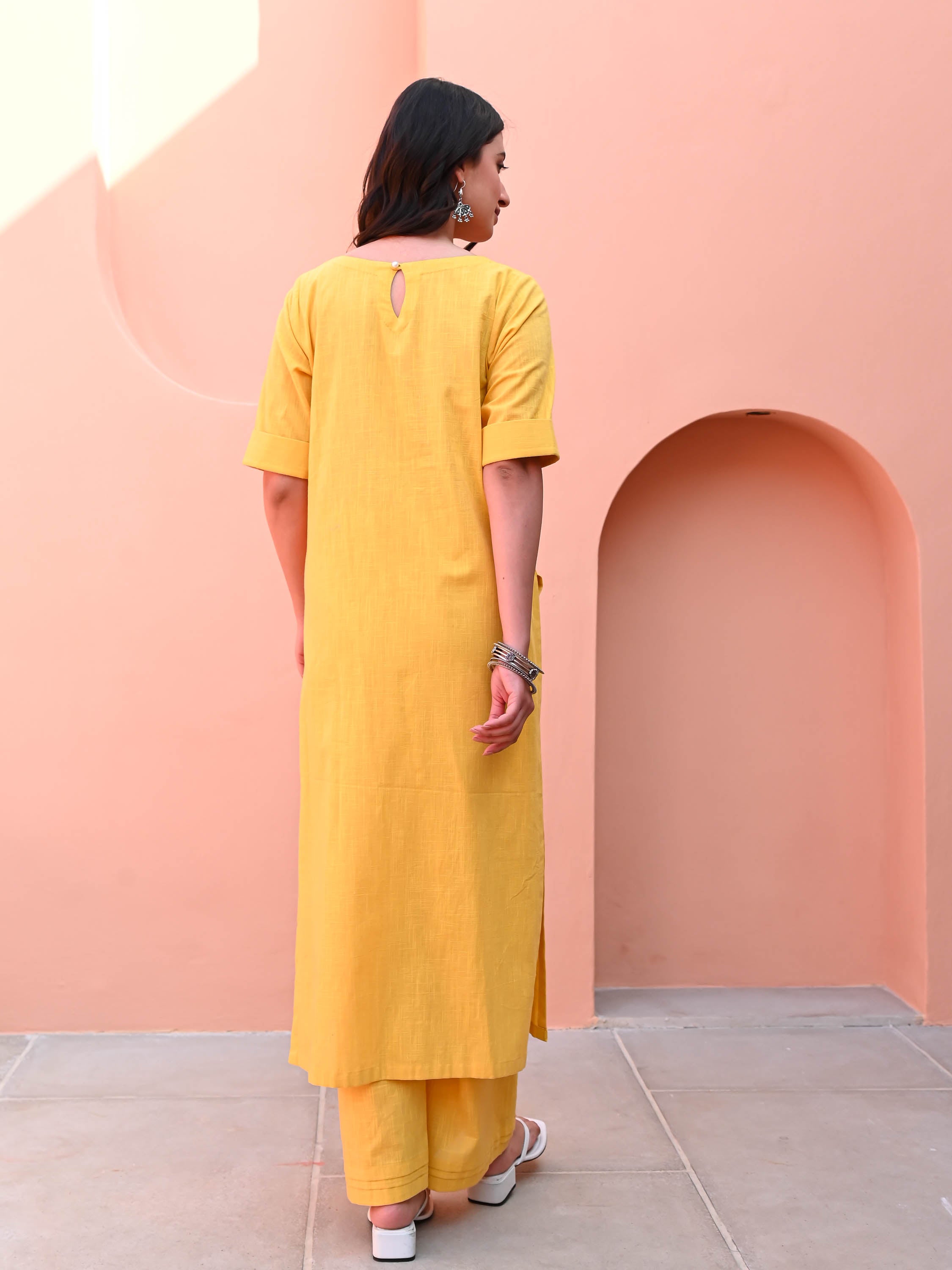 Lemon Yellow Cotton Kurta Pant