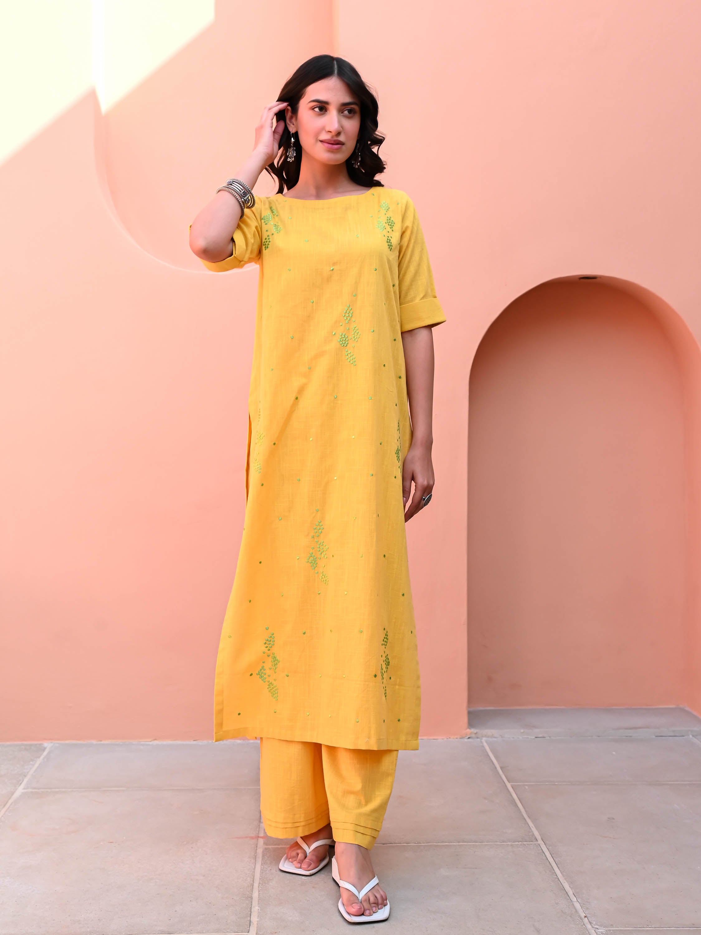 Lemon Yellow Cotton Kurta Pant