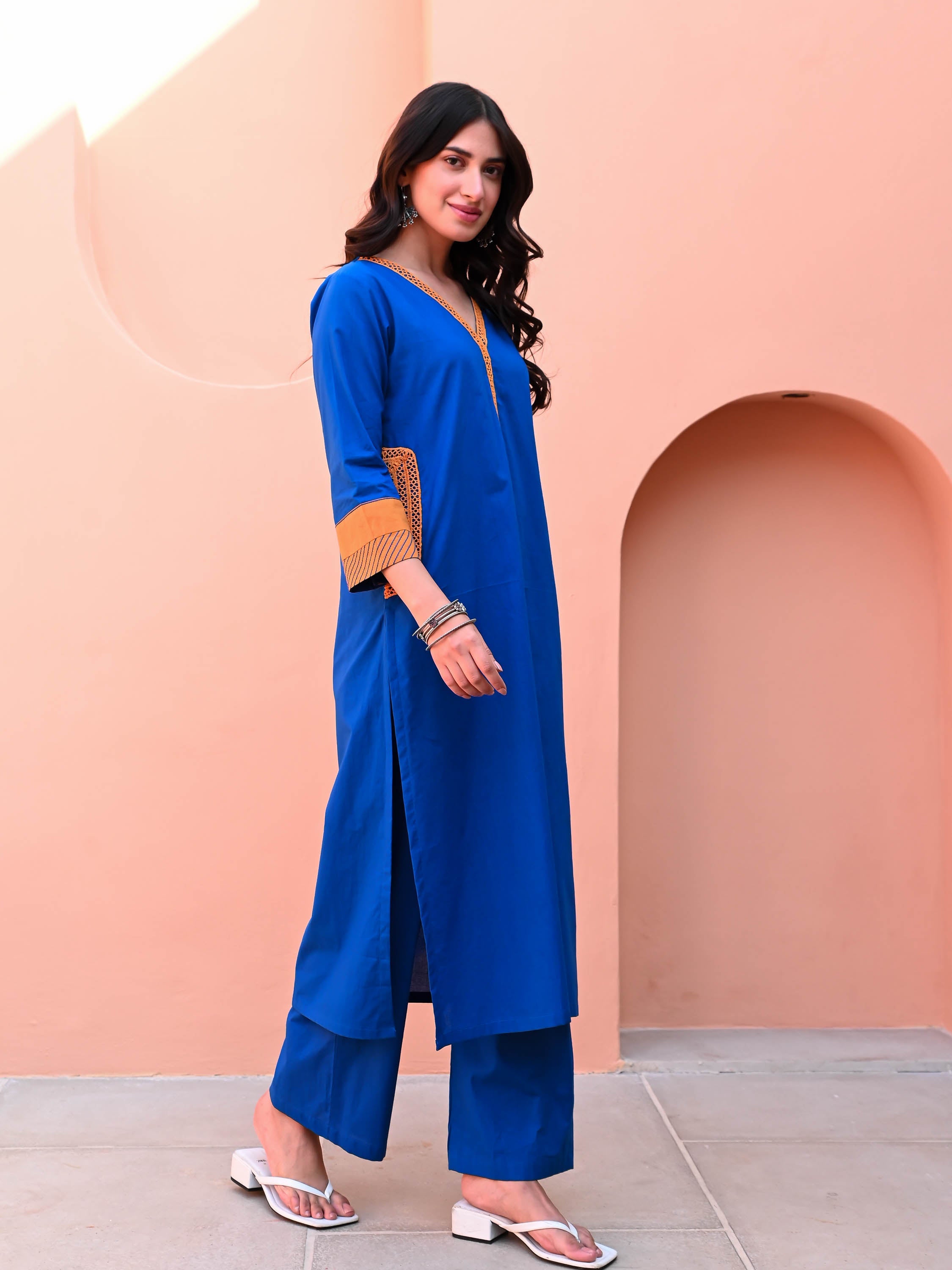 Victoria Blue Cotton Kurta Set