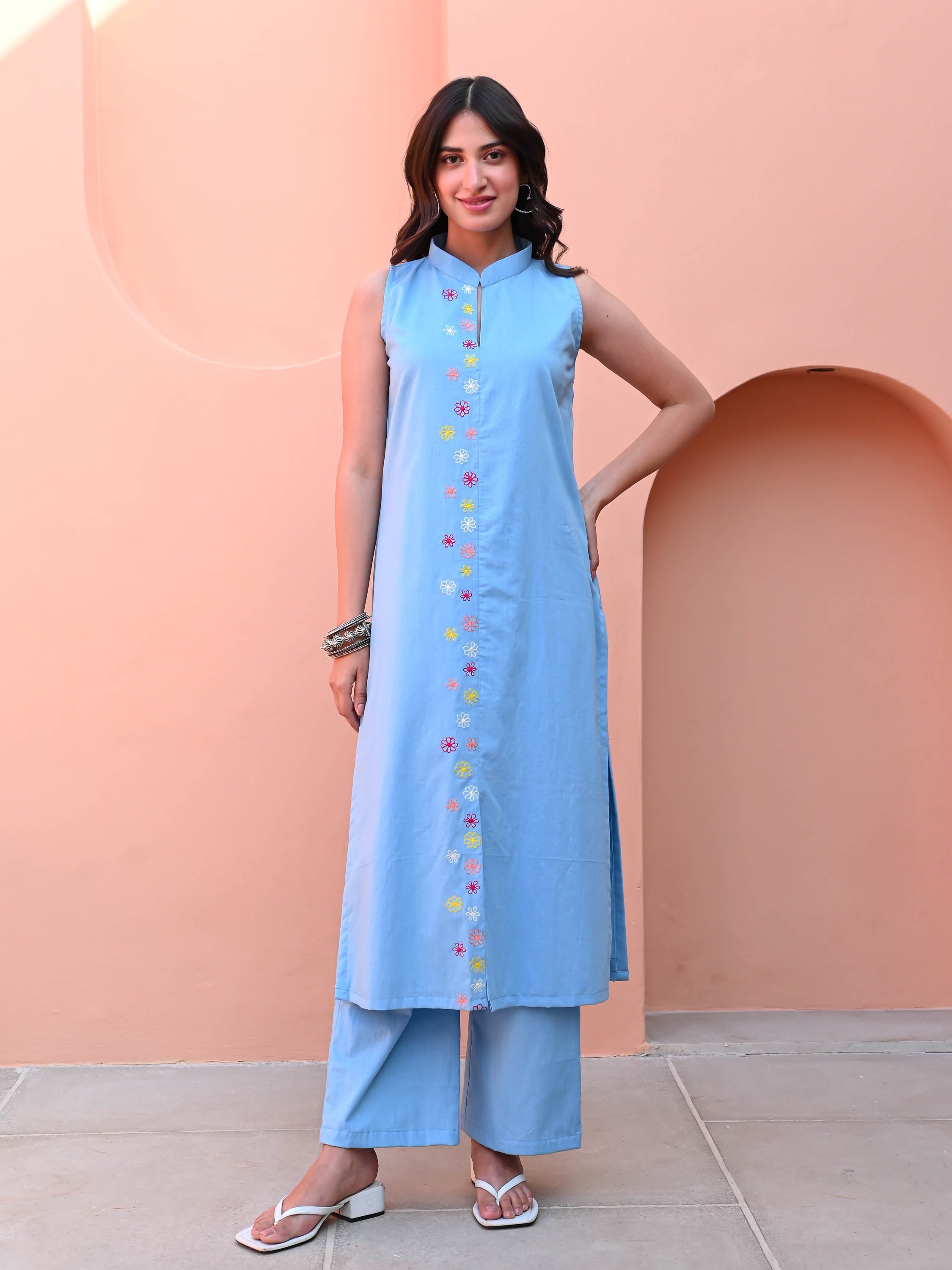 Powder Blue Embroidered Kurta Set