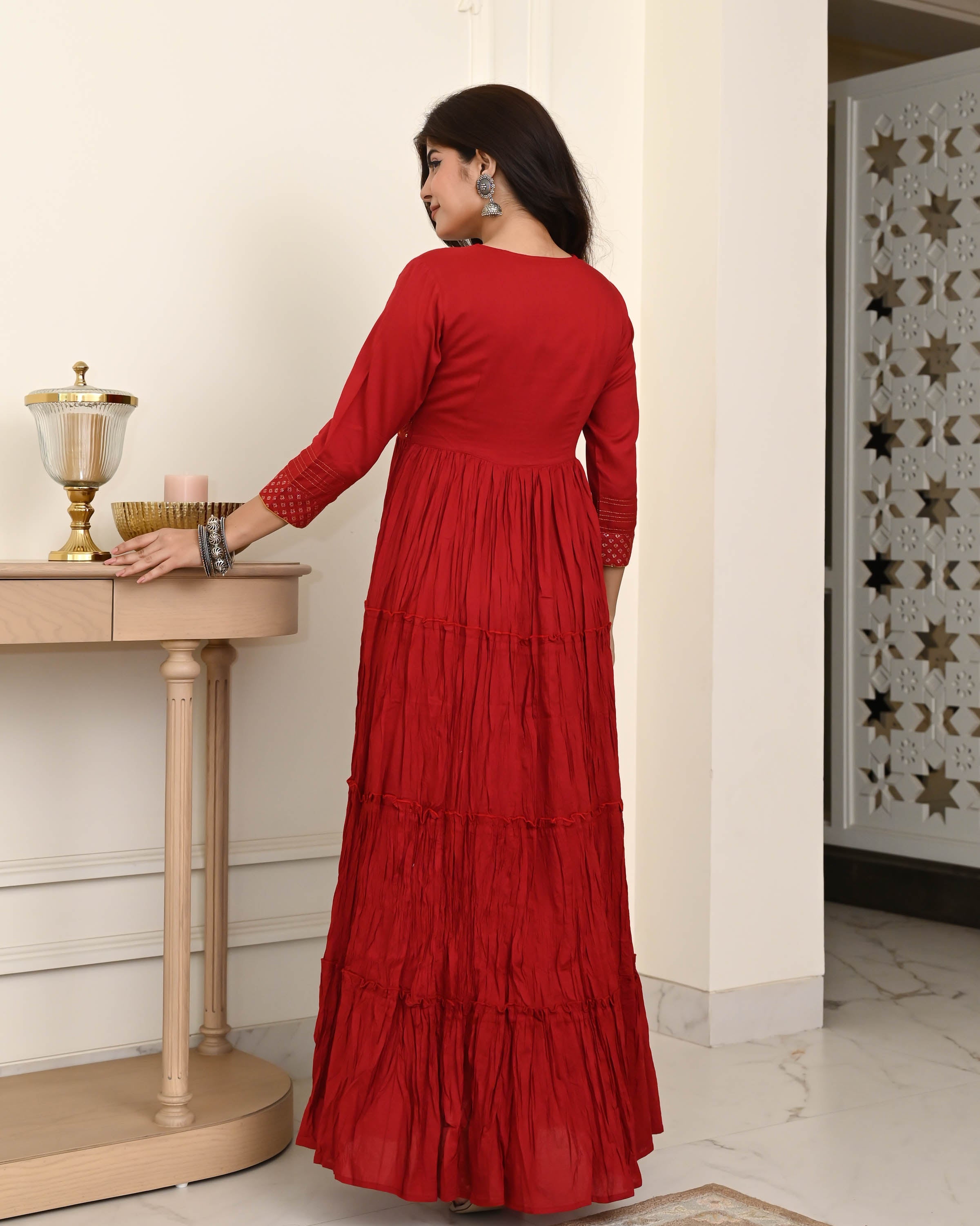 Maroon Tiered Cotton Dress