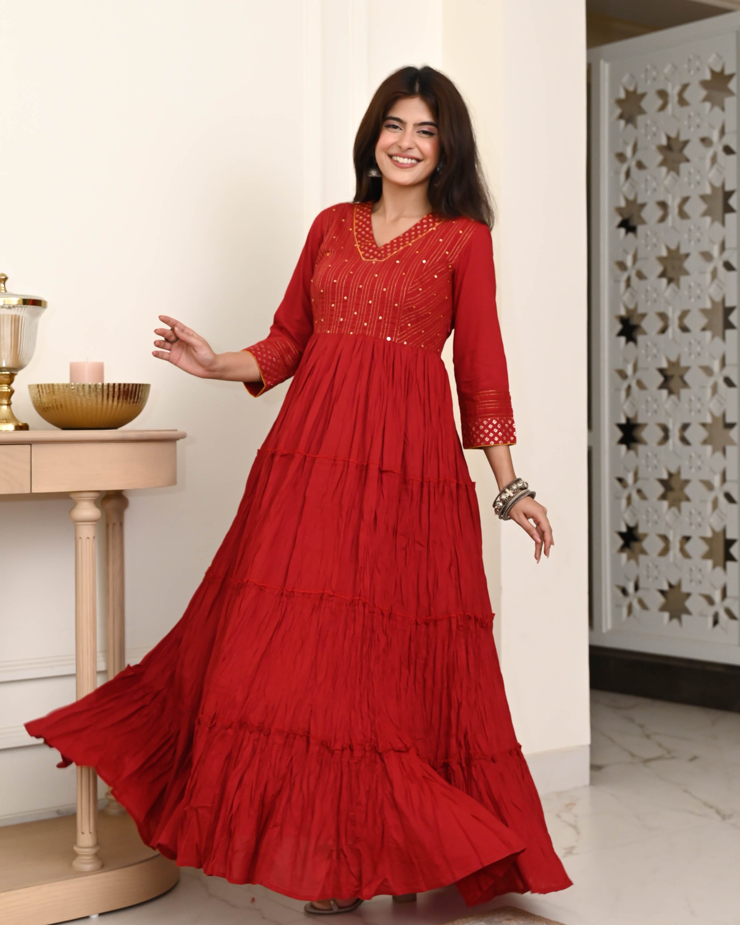 Maroon Tiered Cotton Dress