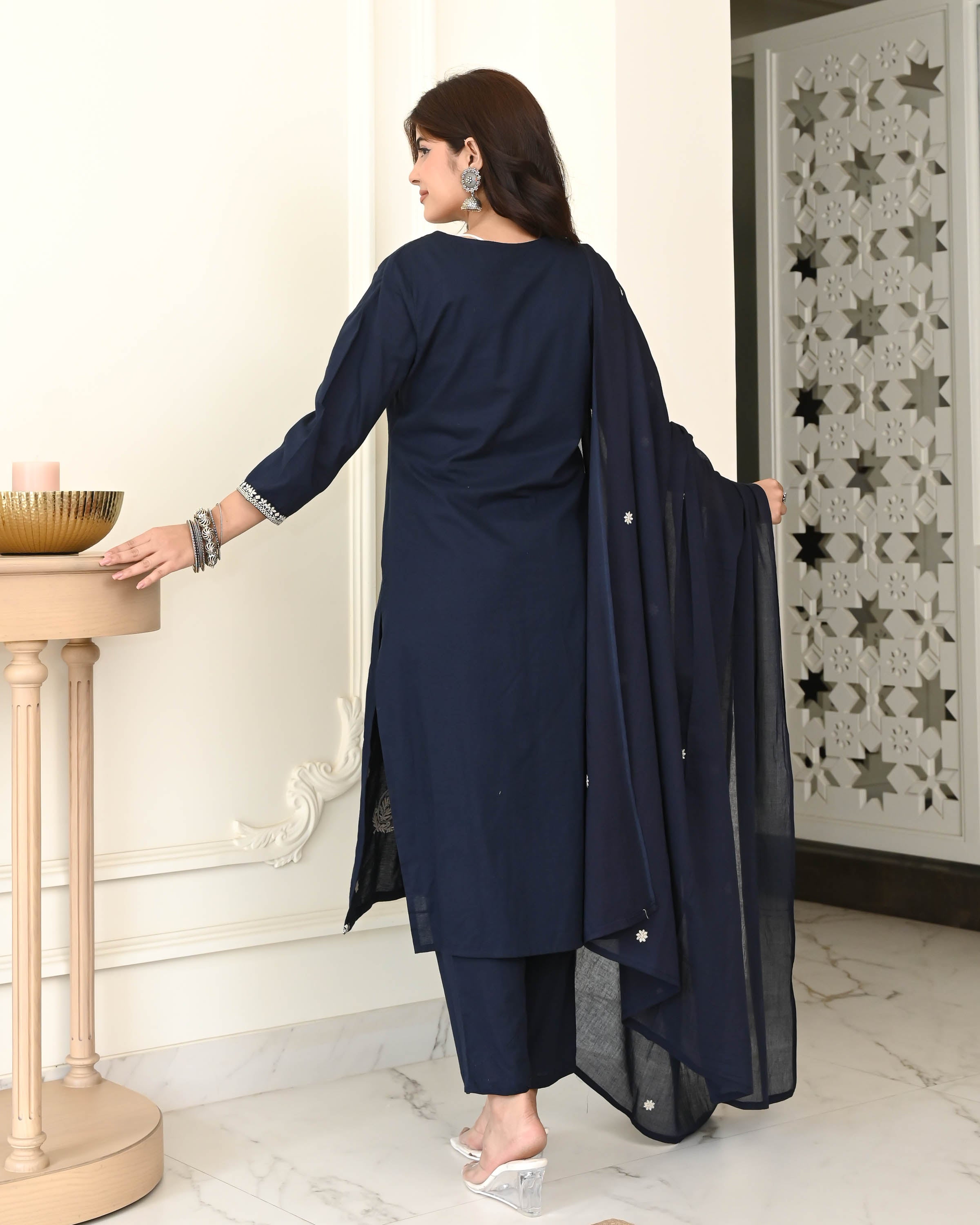 Blue White Embroidered Suit Set