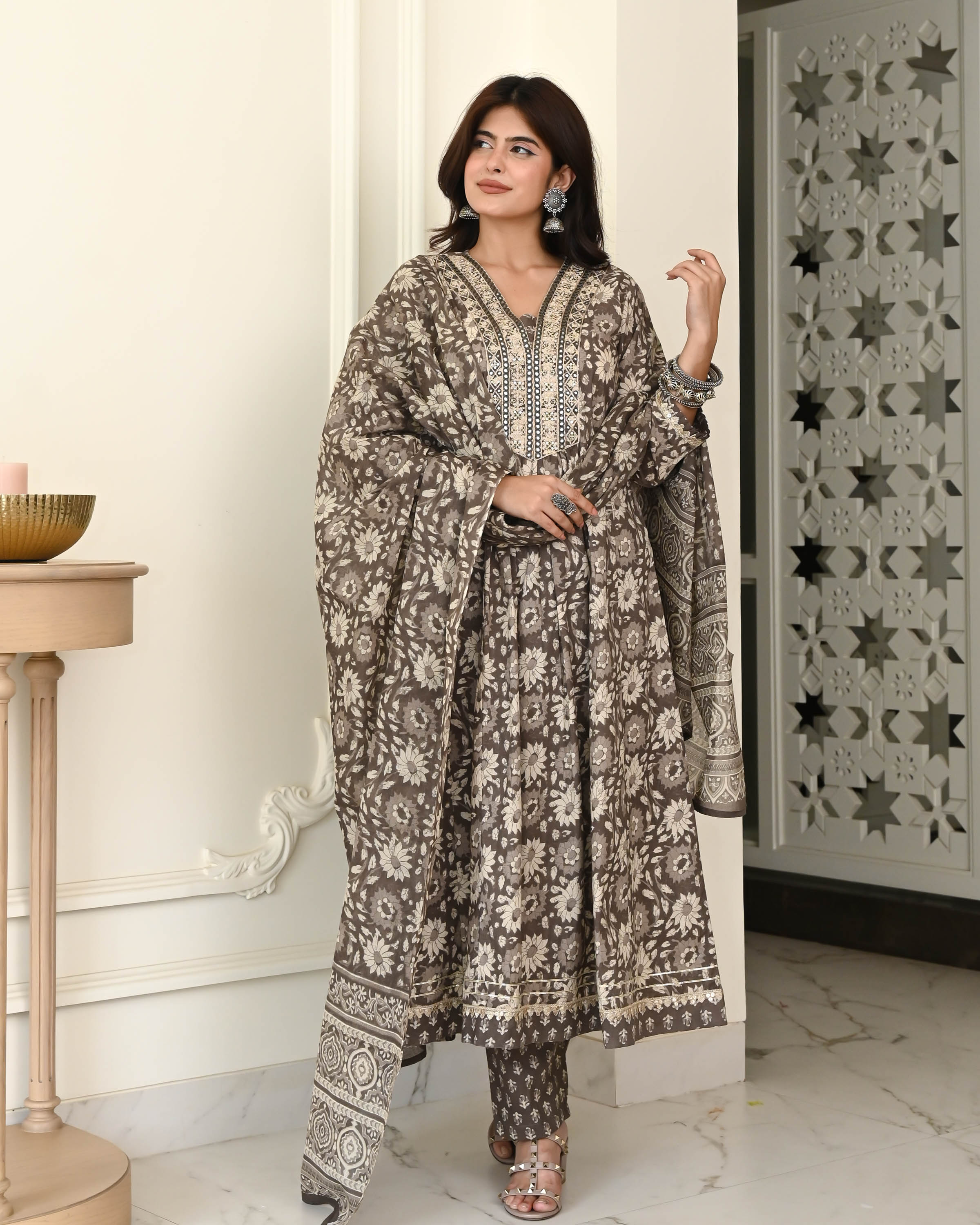 Grey Bagru Cotton Suit Set