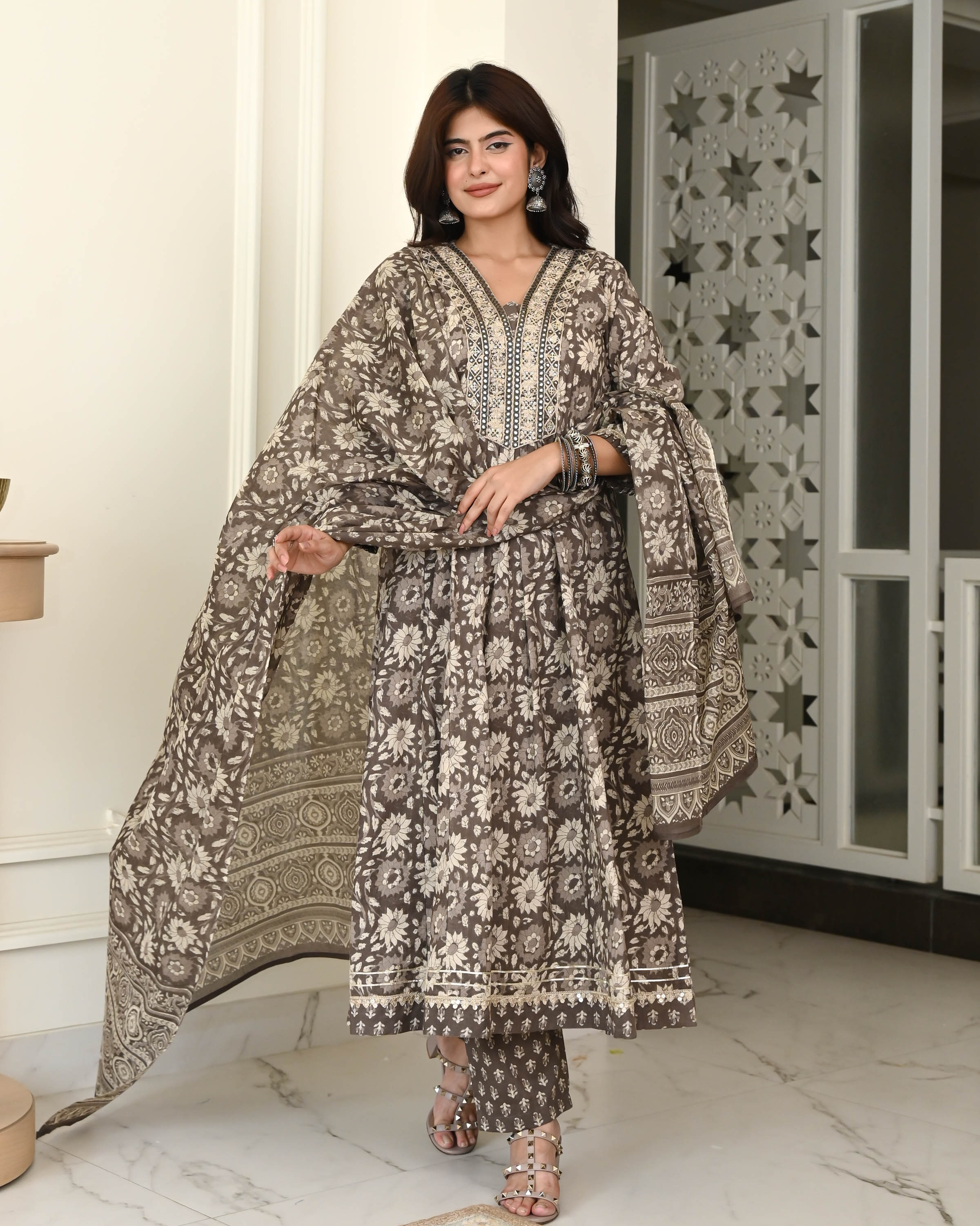 Grey Bagru Cotton Suit Set