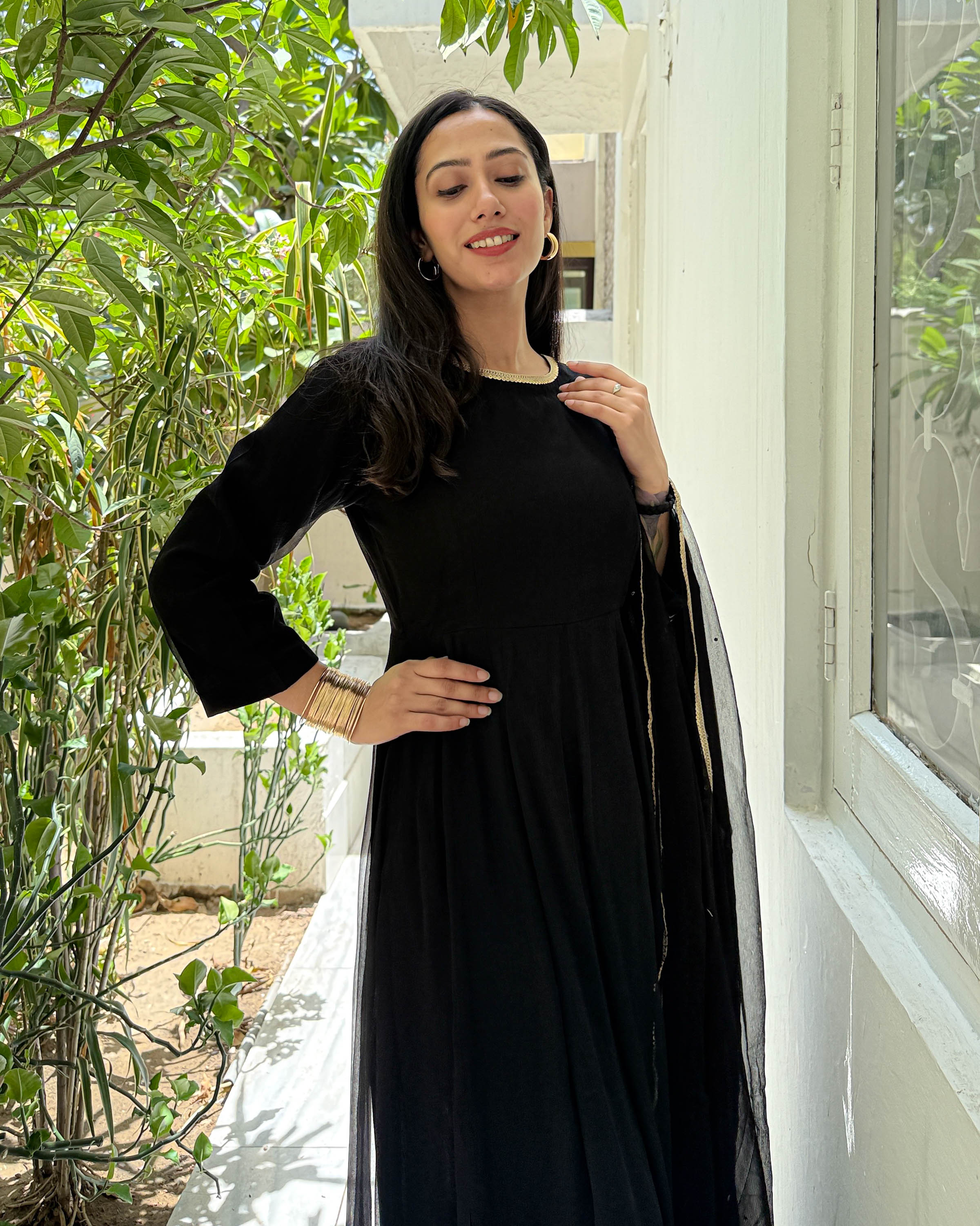 Black Chiffon Sequin Suit Set