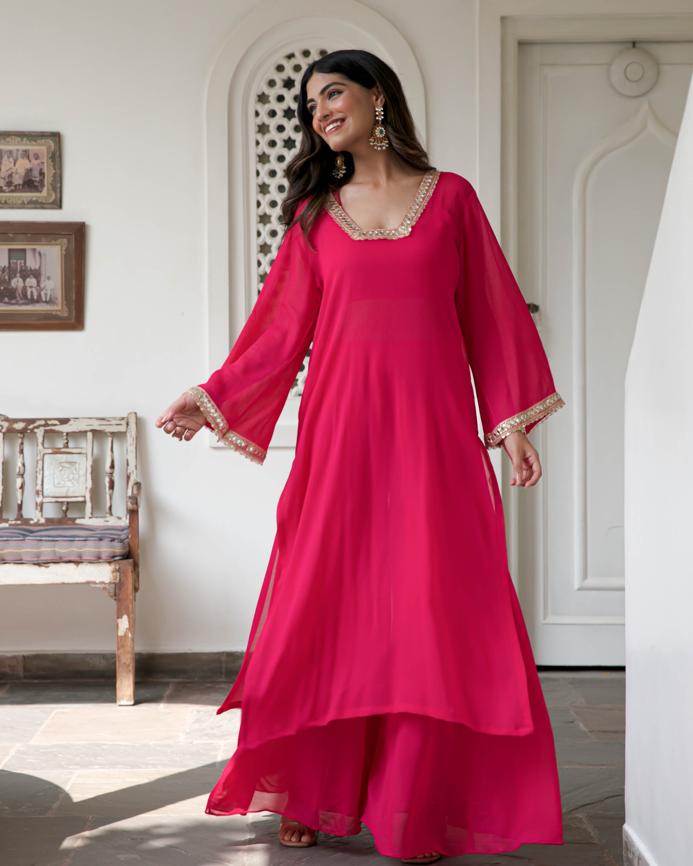 Pink Georgette Kurta Pants