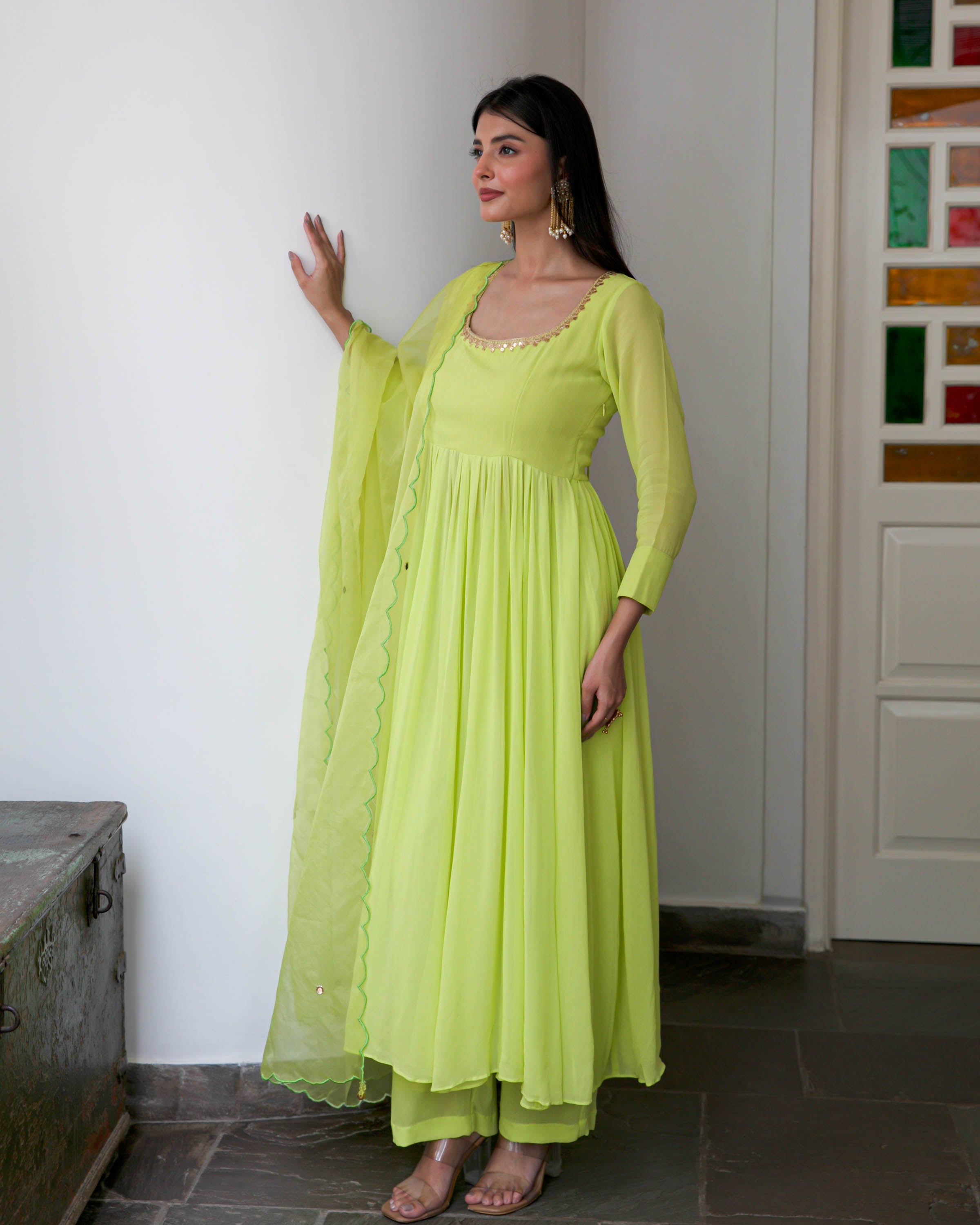 Lime Green Georgette Suit Set