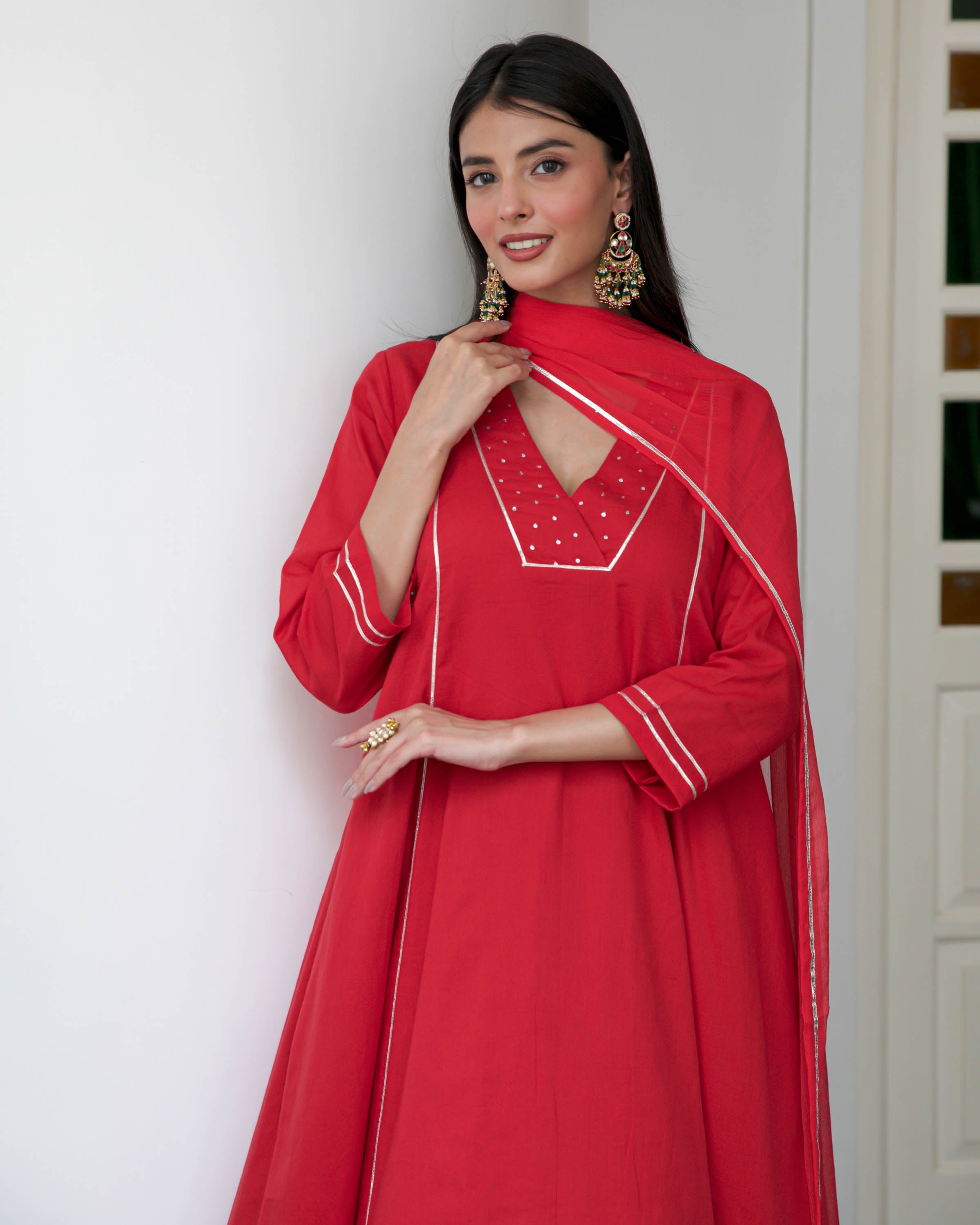 Red Cotton Suit Set