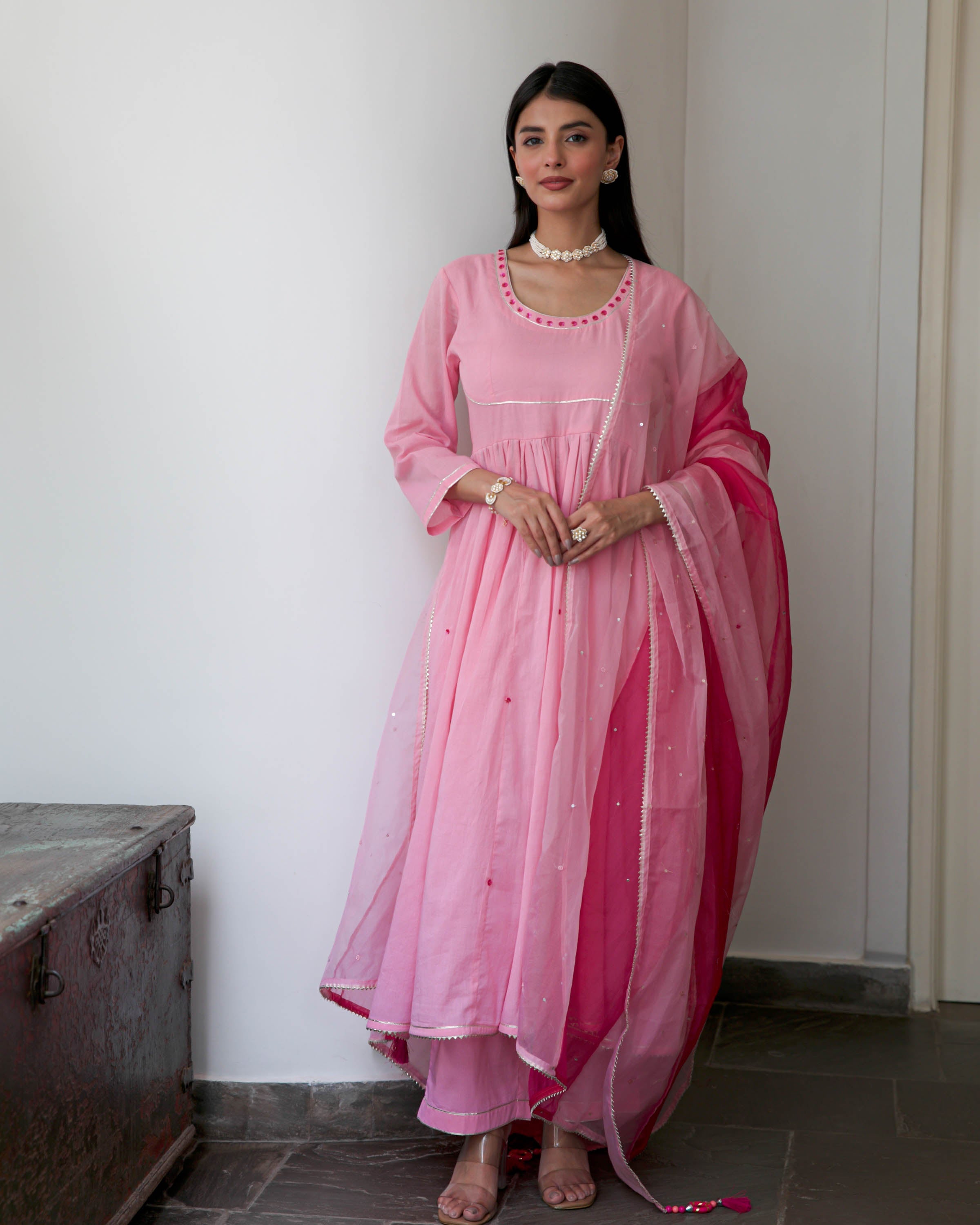 Shaded Pink Cotton Suit Set