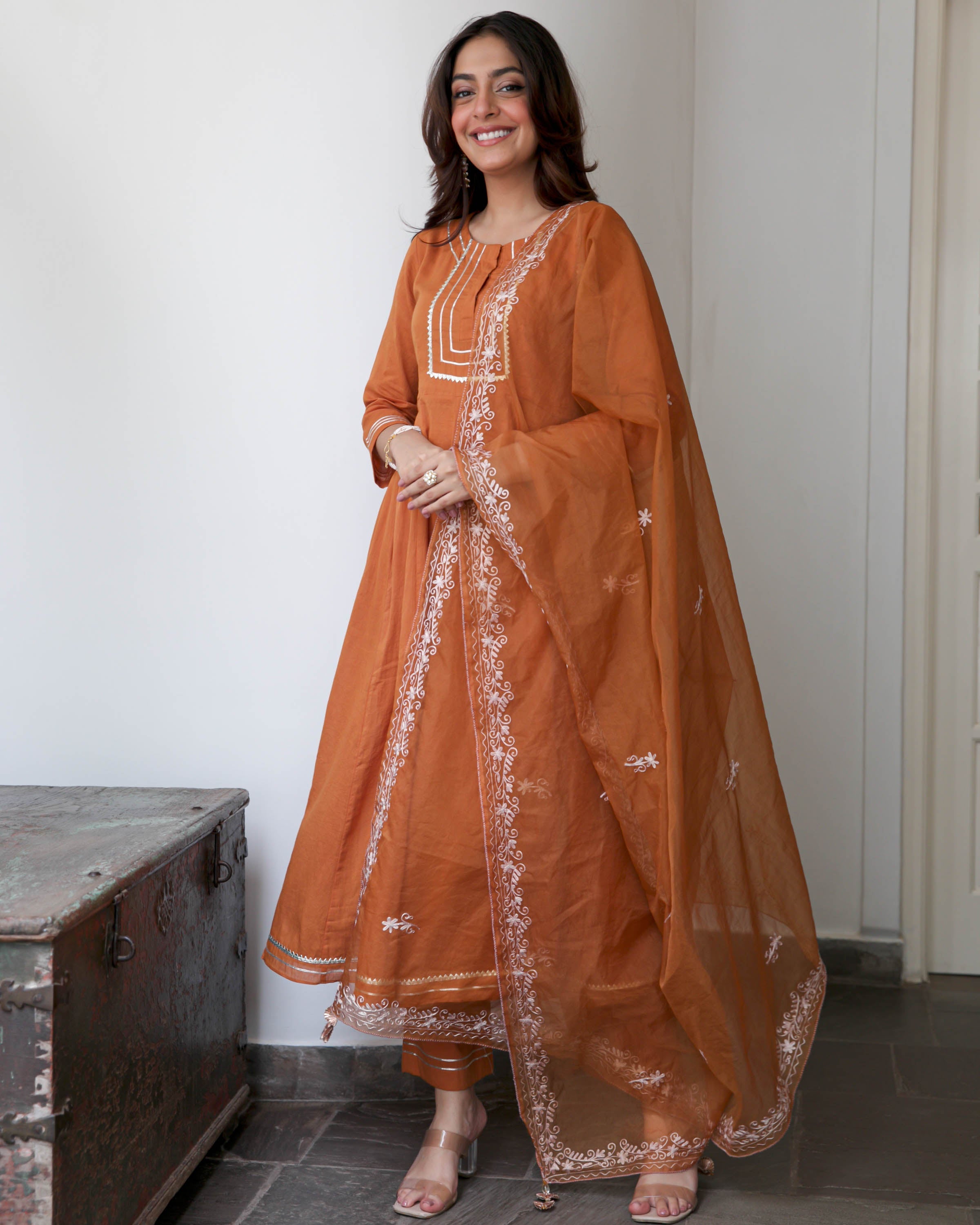 Rust Orange Cotton Suit Set