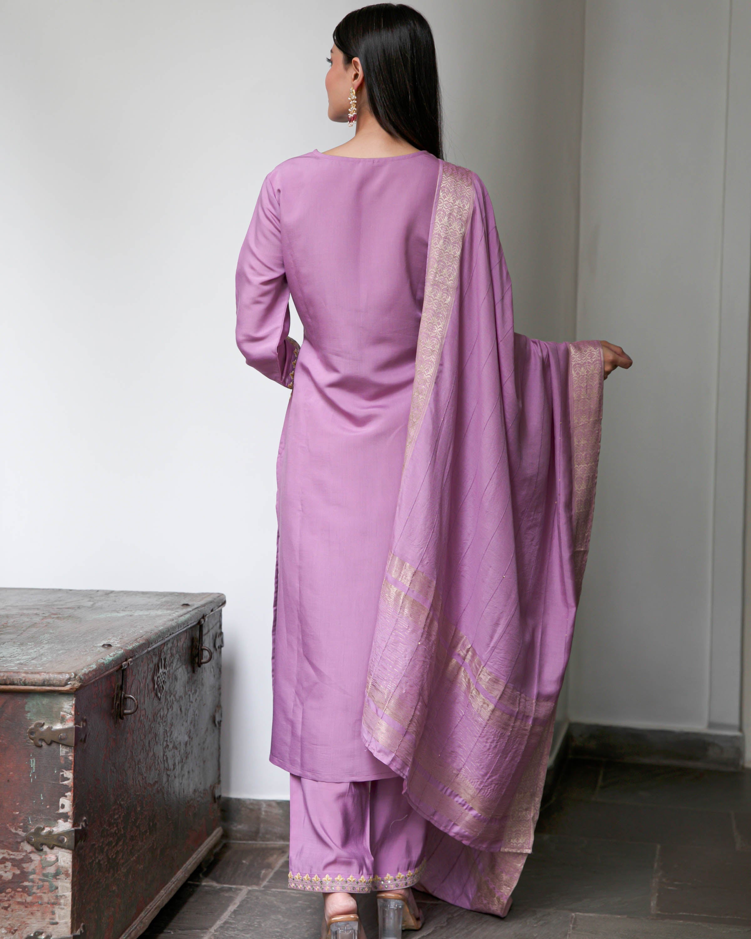 Lilac Embroidered Suit Set