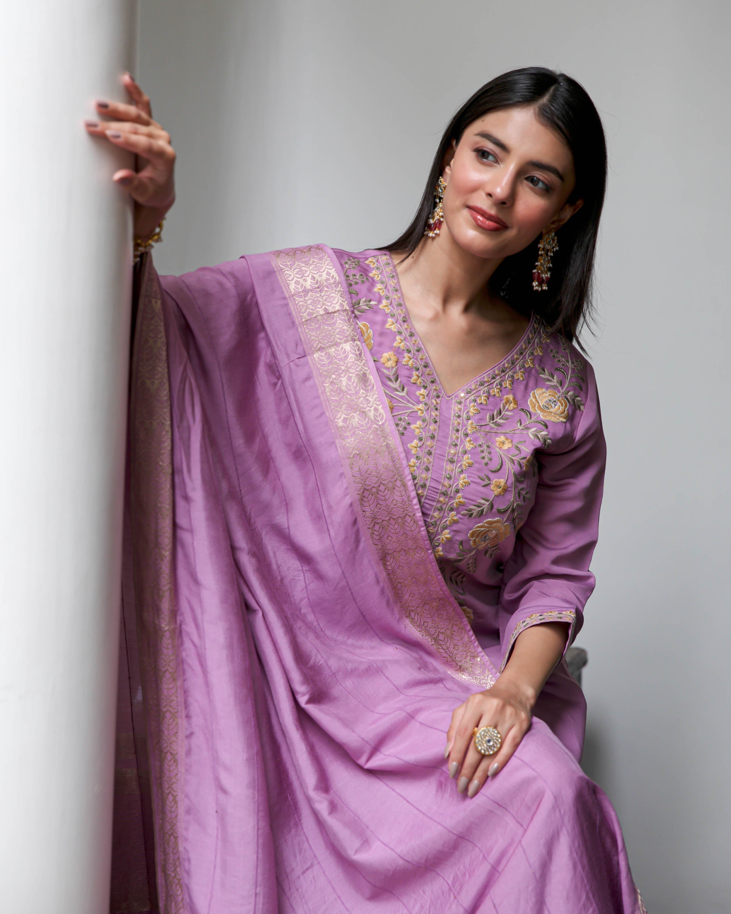 Lilac Embroidered Suit Set