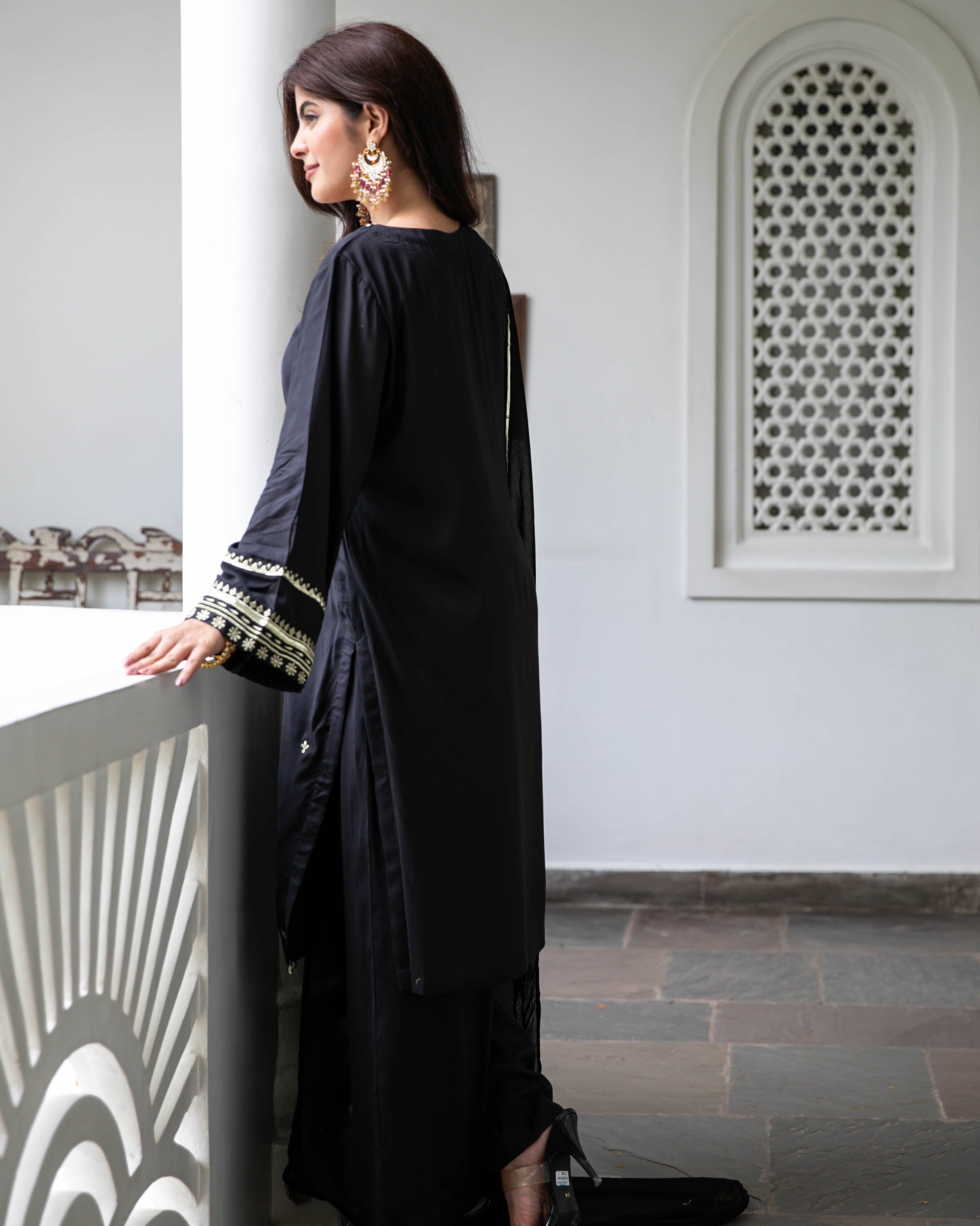 Black Gold Embroidered Suit Set