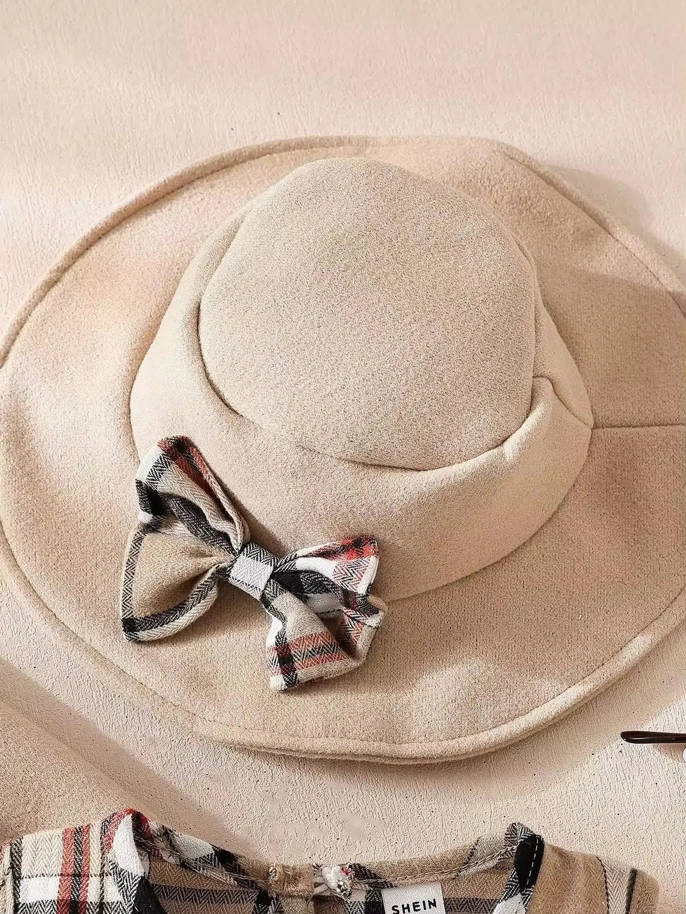 Girls Elegant Checkered Dress with Hat & Coat