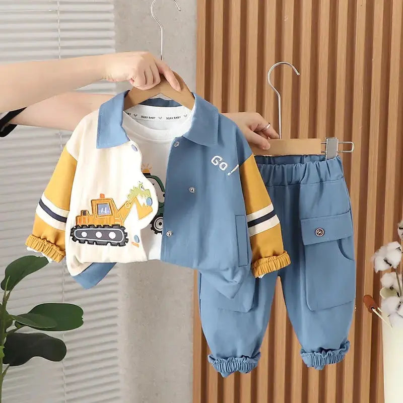 Boys Trendy Colorblock Shacket, Tee and Pants 3 Pcs Set