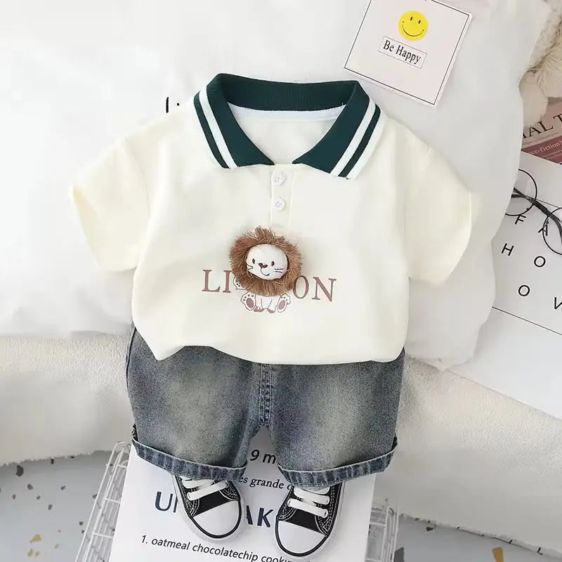Boys Lion Motif Polo-Tee With Shorts