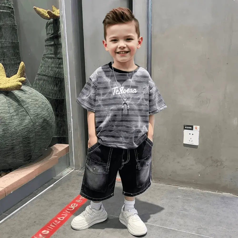 Boys Striped-Printed T-shirt And Shorts Set