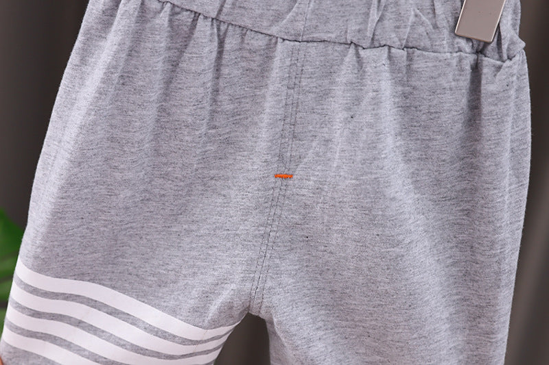 Collared Gray Striped Tshirt and Shorts Boys Set