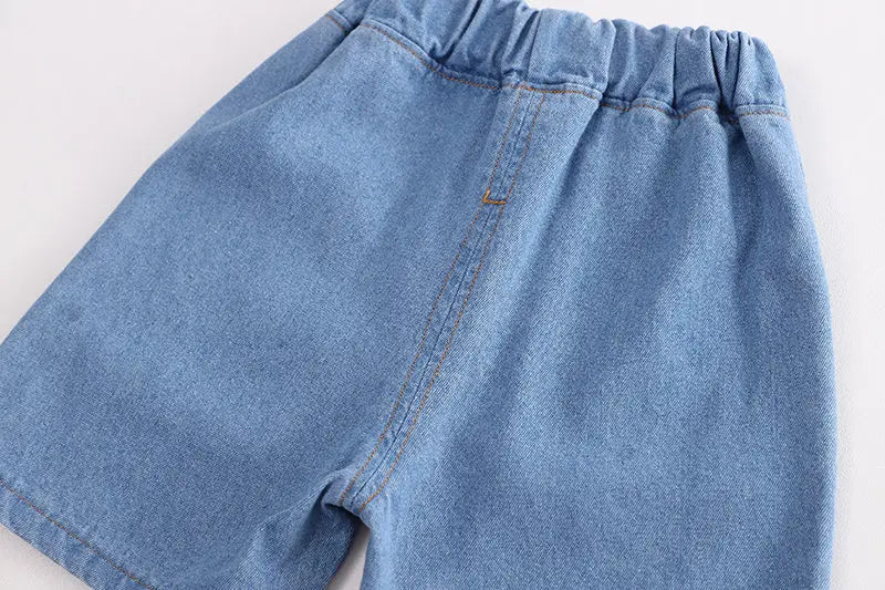 Collared T-shirt And Shorts Boys Set with Green Bag