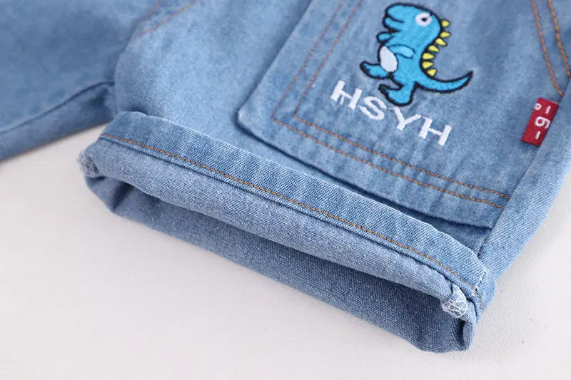 Collared T-shirt And Shorts Boys Set with Green Bag