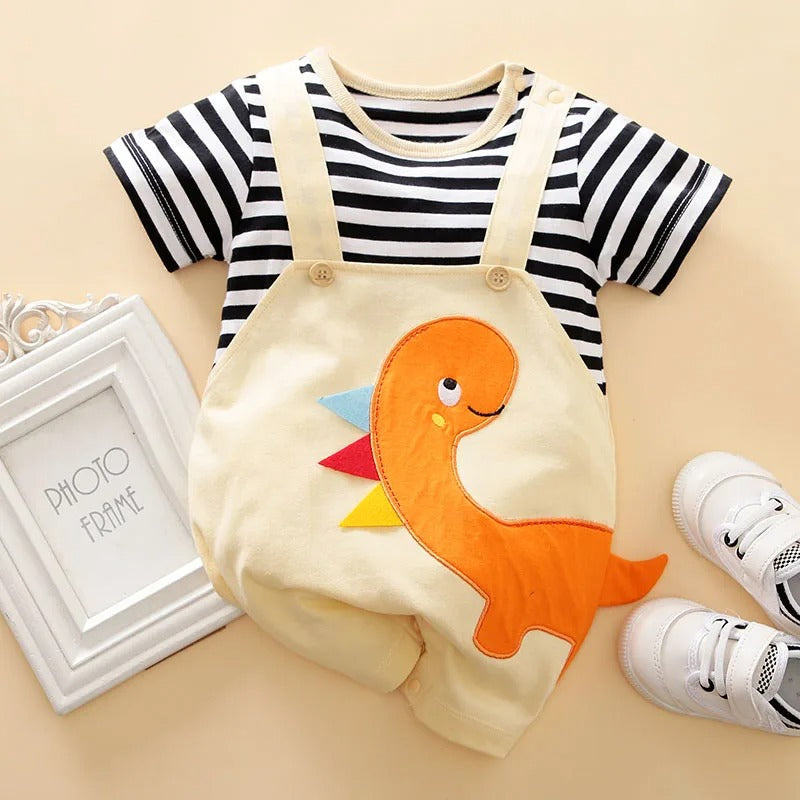 Contrast Dino Baby Boys Girls Romper