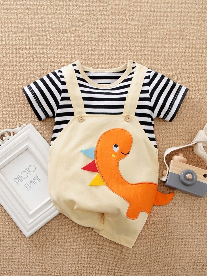 Contrast Dino Baby Boys Girls Romper