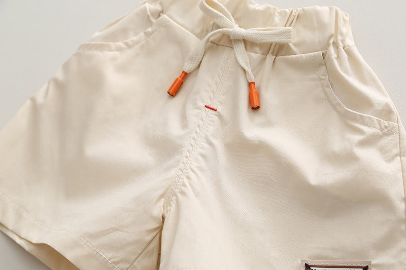 Contrast Green Neck T-shirt and Shorts Boys Set