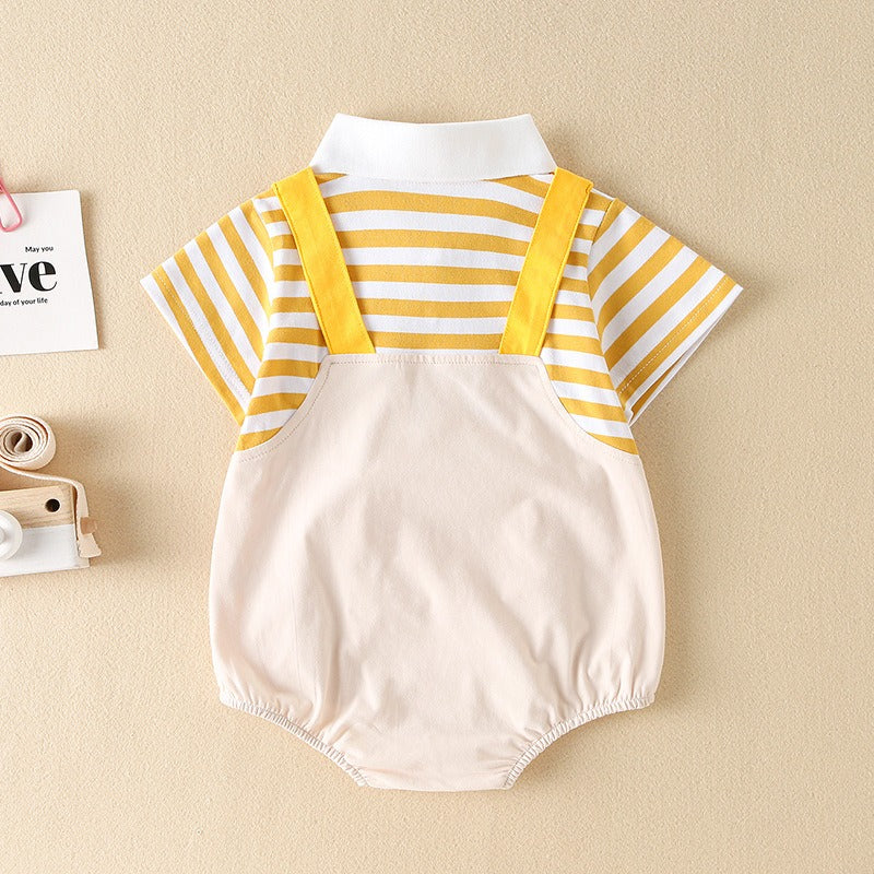 Striped Dungaree Baby Boys Romper