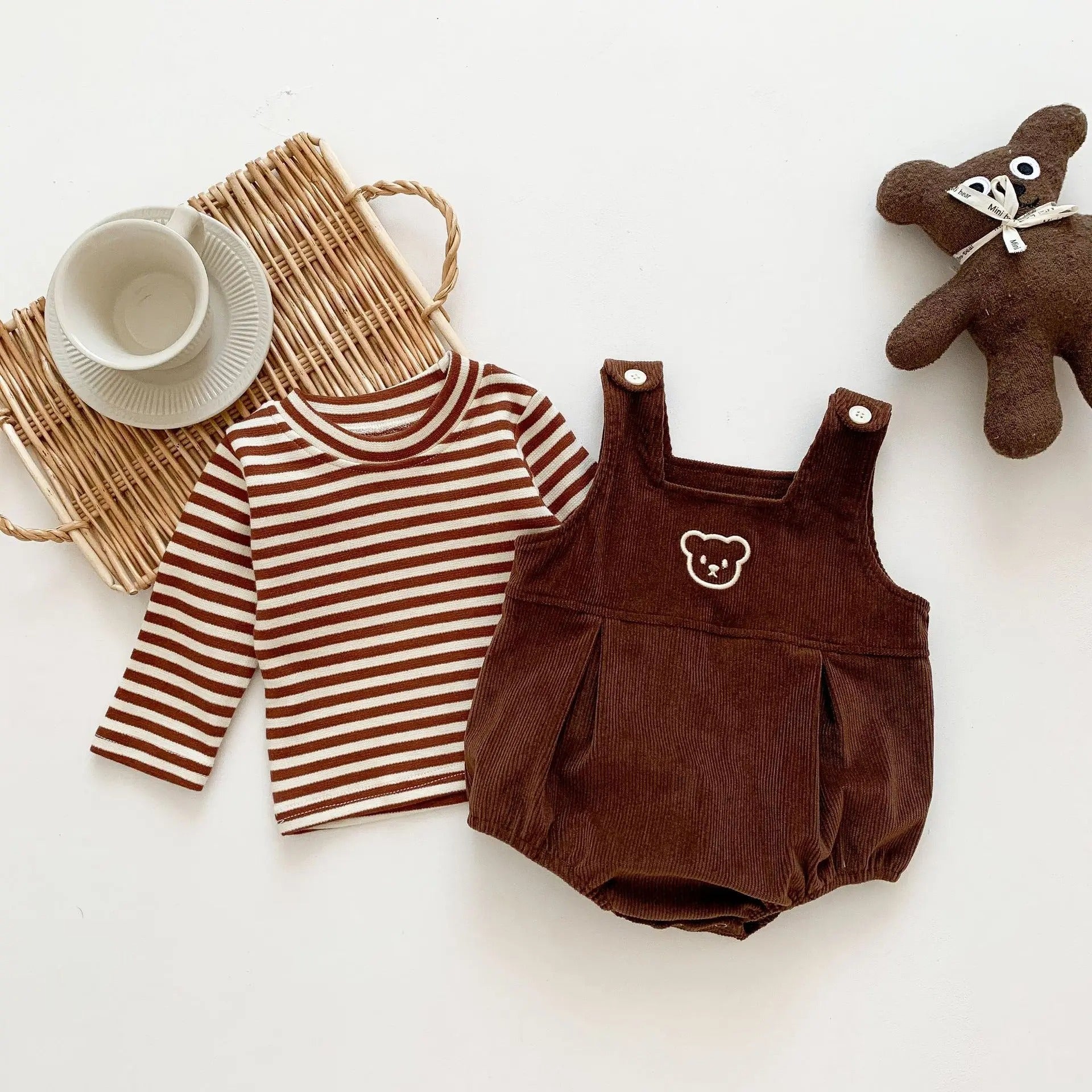 Corduroy Boys and Girls Dungaree Romper Set