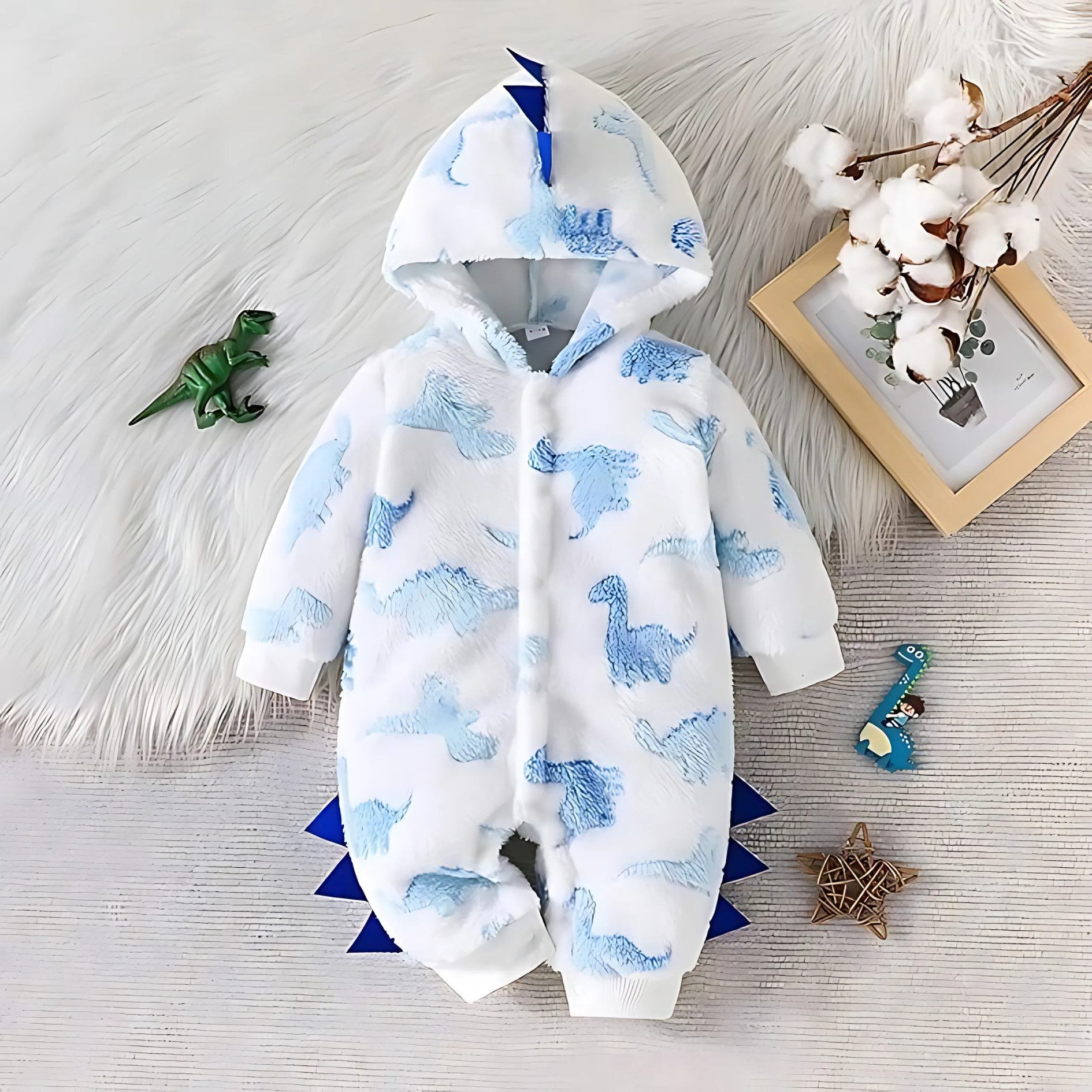 Cozy Fleece Dino Baby Boys Girls Romper Jumpsuit