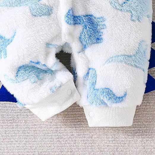Cozy Fleece Dino Baby Boys Girls Romper Jumpsuit