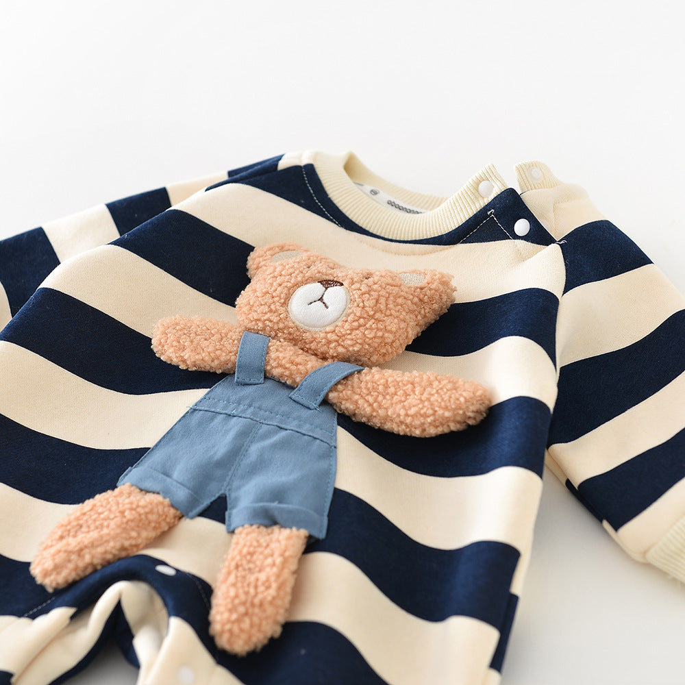 Cozy Striped Baby Boys Girls Teddy Bear Romper
