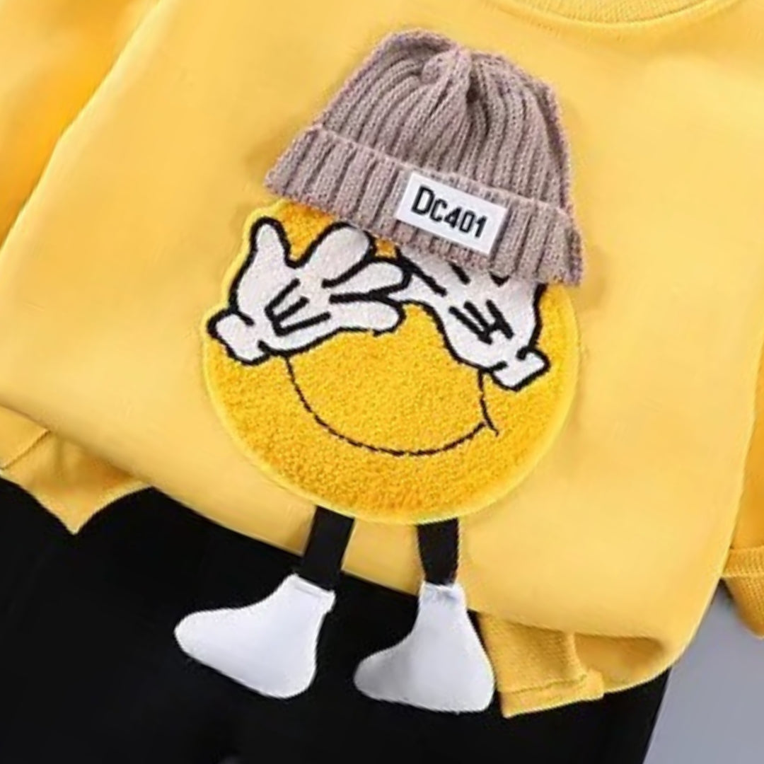 Cute 3D Emoji Sweatshirt and Bottom Boys Set