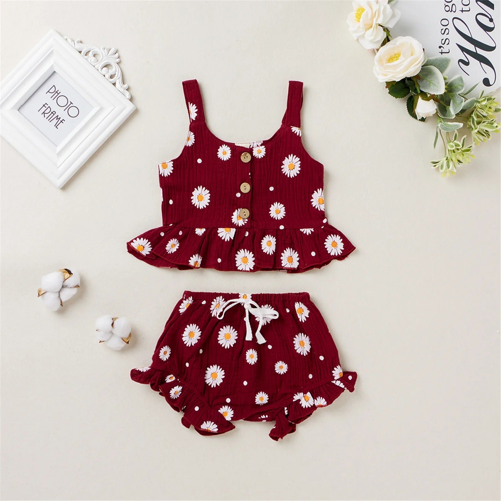 Cute Muslin Flower Top and Shorts Girls Set