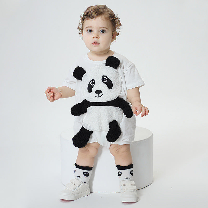Cute Panda Hugged Boys Girls Romper