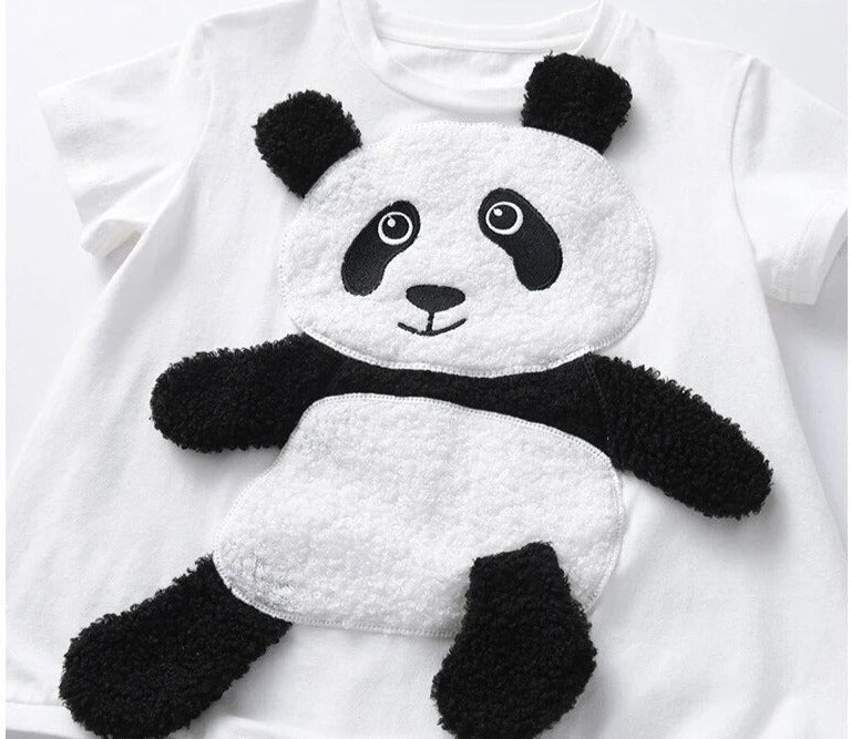 Cute Panda Hugged Boys Girls Romper