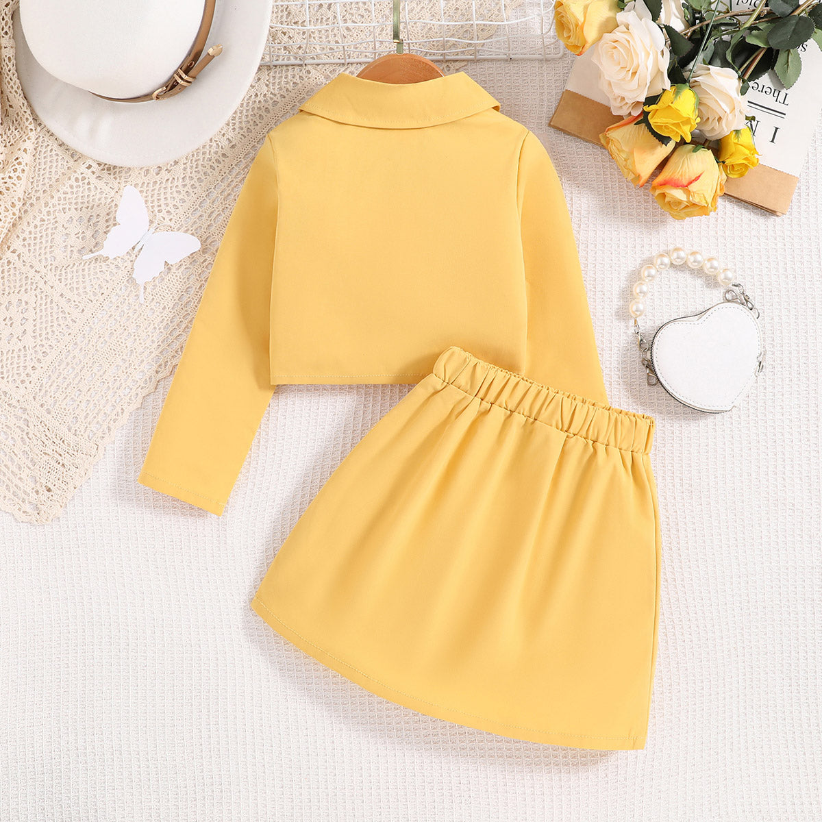 Cute Yellow Two-Piece Girls Party Set
