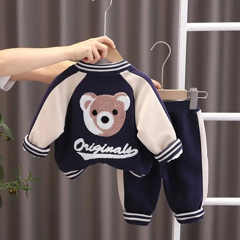 Boys Blue Varsity Jacket, T-shirt And Joggers Set