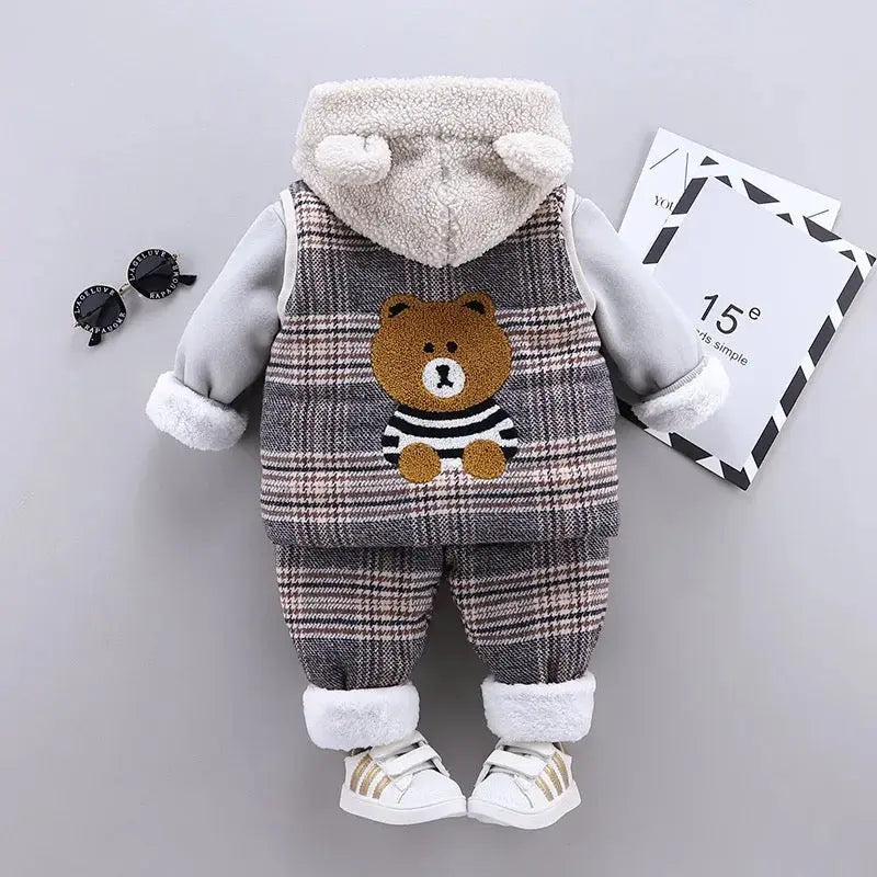 Boys Plaid 3 Pcs Winter Set