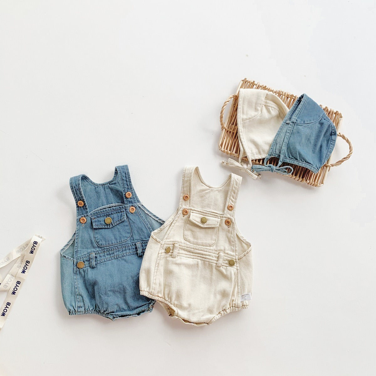 Denim Baby Boys and Girls Romper with Cap